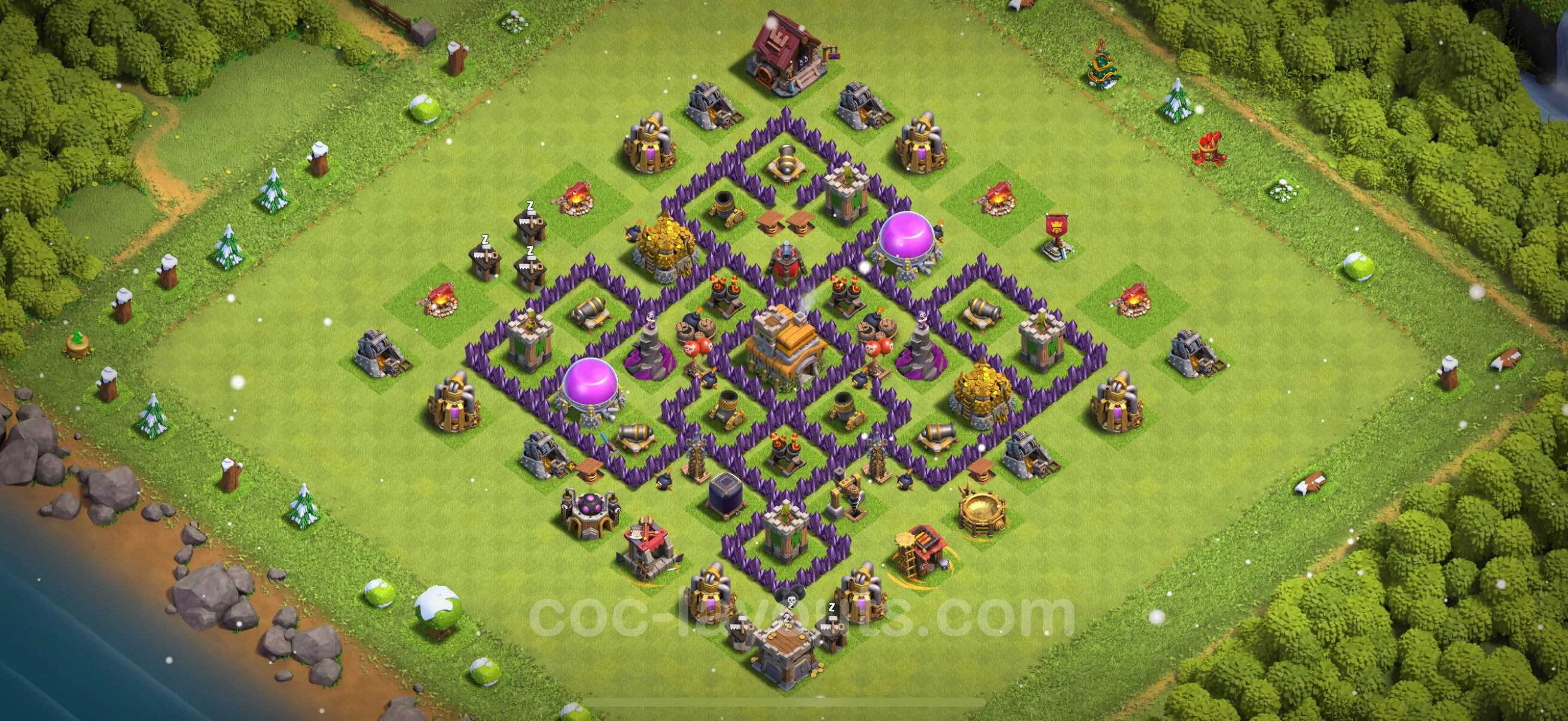 Anti 3 Stars Base TH7 with Link, Hybrid - best plan / layout / design - Clash of Clans - (#224) — Захист TH7
