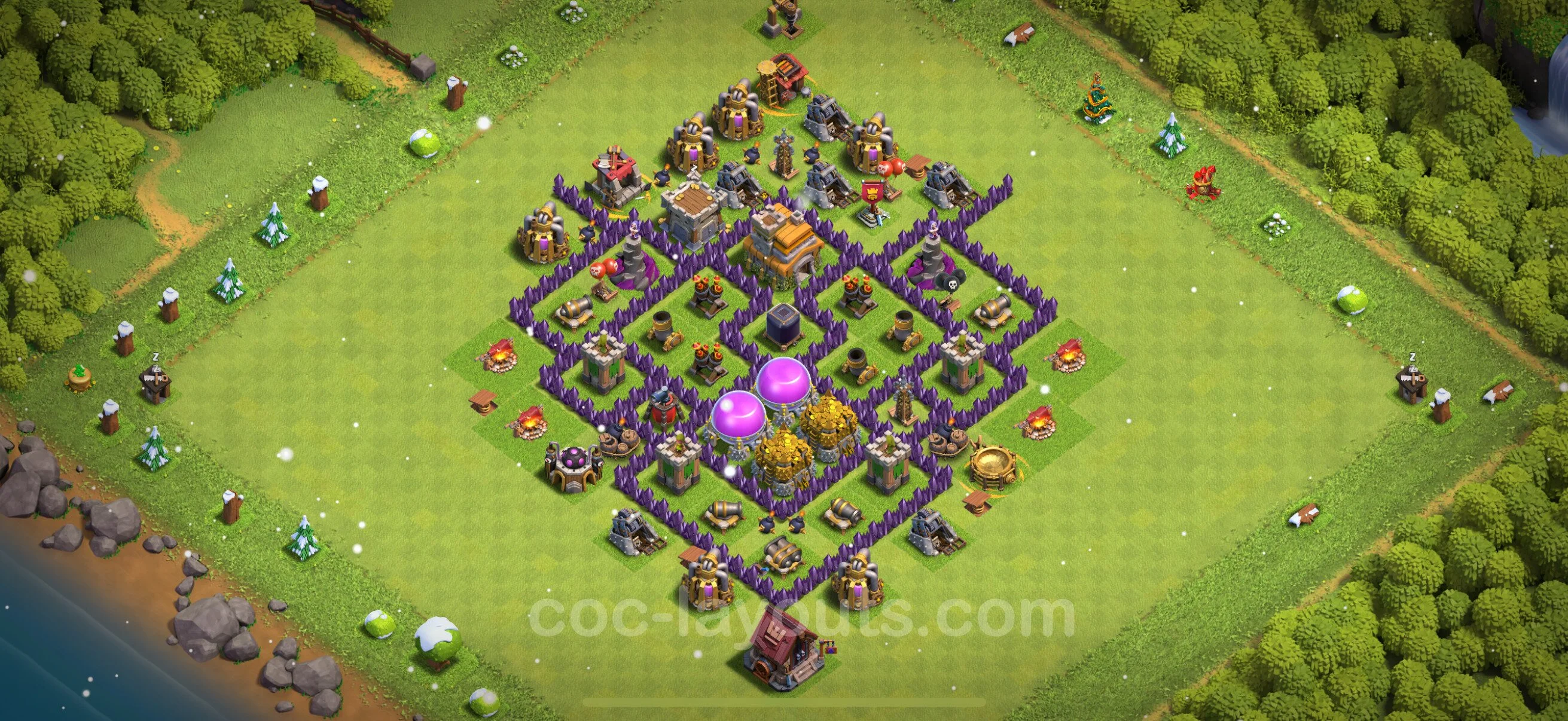 Anti 3 Stars Base TH7 with Link, Hybrid - best plan / layout / design - Clash of Clans - (#225) — Защита TH7