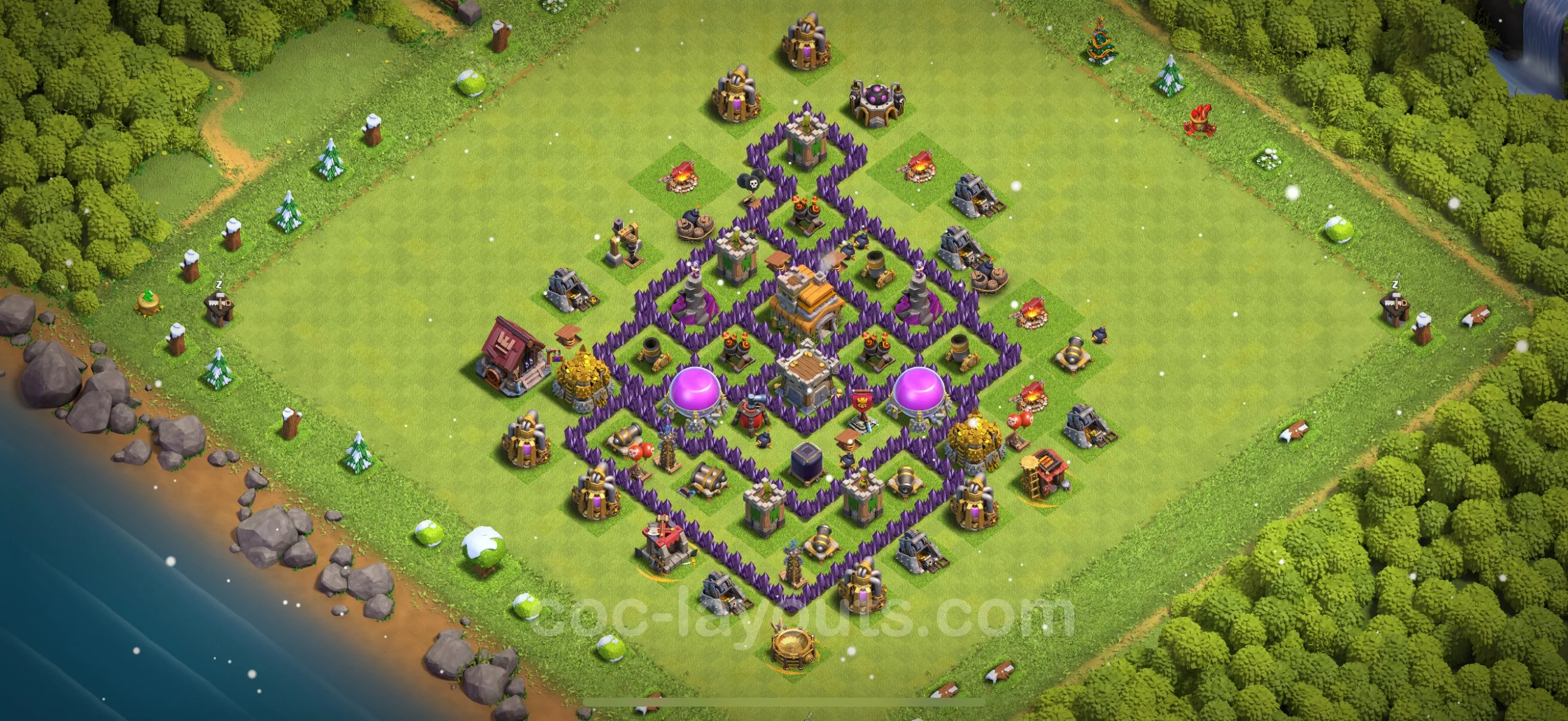 Defense (Trophy) Base TH7 with Link, Anti 3 Stars, Anti Air / Dragon - plan / layout / design - Clash of Clans - (#228) — Savunma TH7