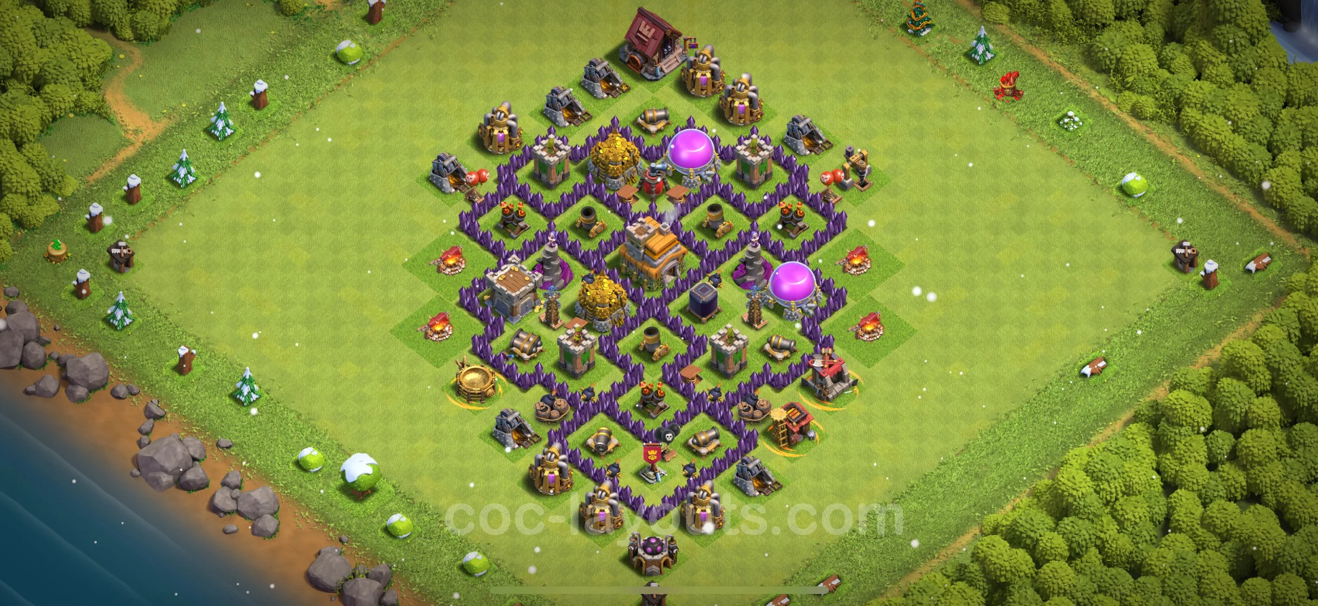 Defense (Trophy) Base TH7 with Link, Anti 3 Stars, Hybrid - plan / layout / design - Clash of Clans - (#230) — Difesa TH7