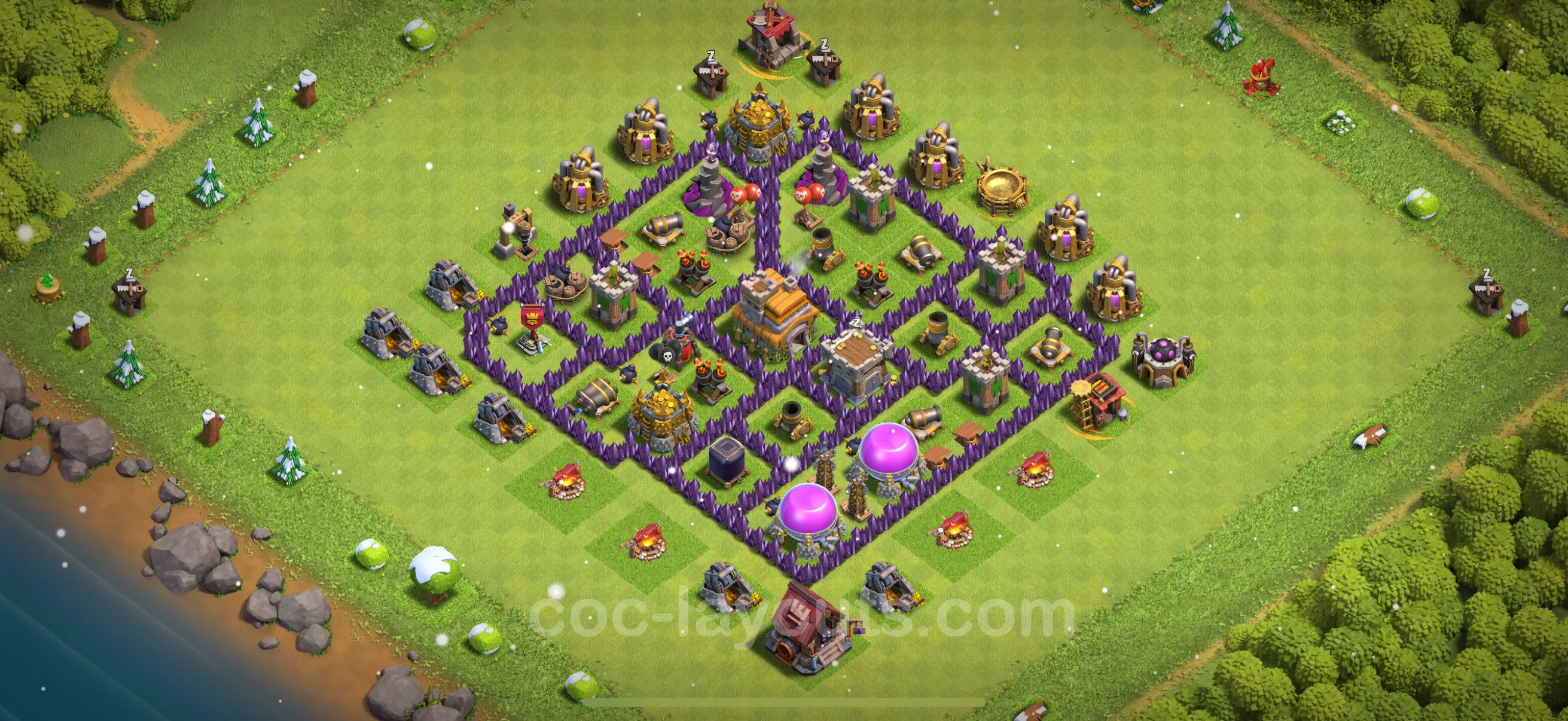 Defense (Trophy) Base TH7 with Link, Hybrid - plan / layout / design - Clash of Clans - (#235) — Defensa TH7