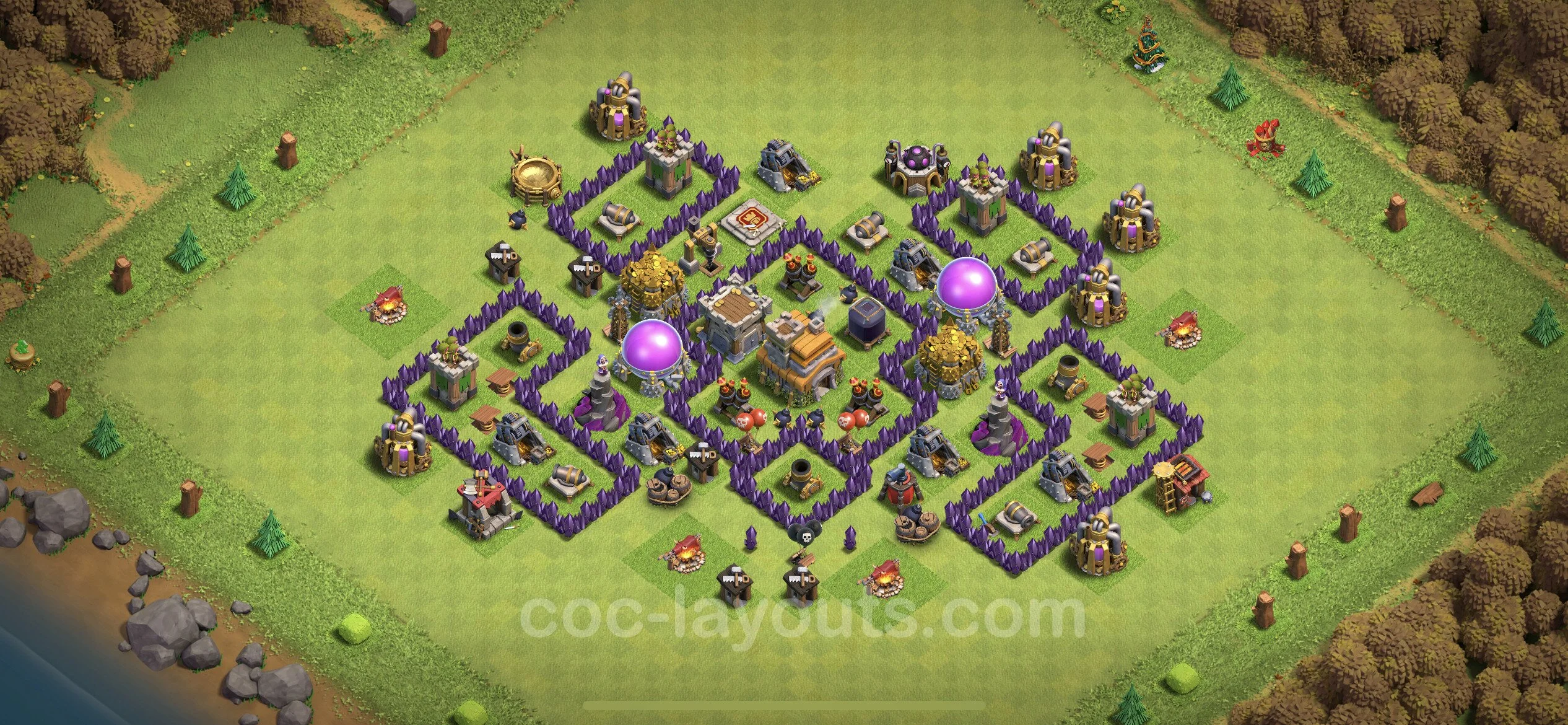 Base TH7 with Link, Hybrid - Anti Dragon Defence Plan / Anti Air - Clash of Clans - (#93) — 防御 TH7