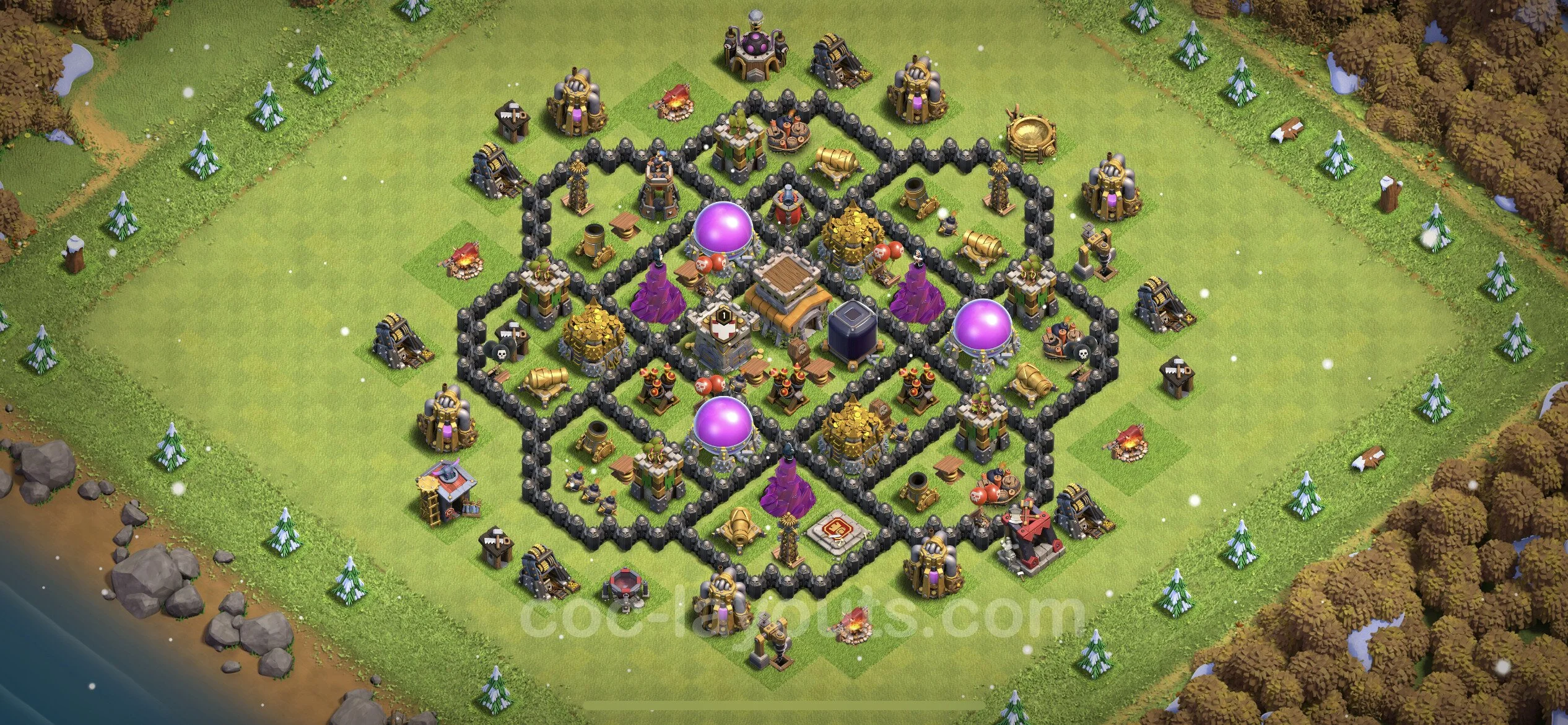 Anti 2 Stars Base TH8 with Link, Hybrid - best plan / layout / design - Clash of Clans - (#107) — Verdediging TH8