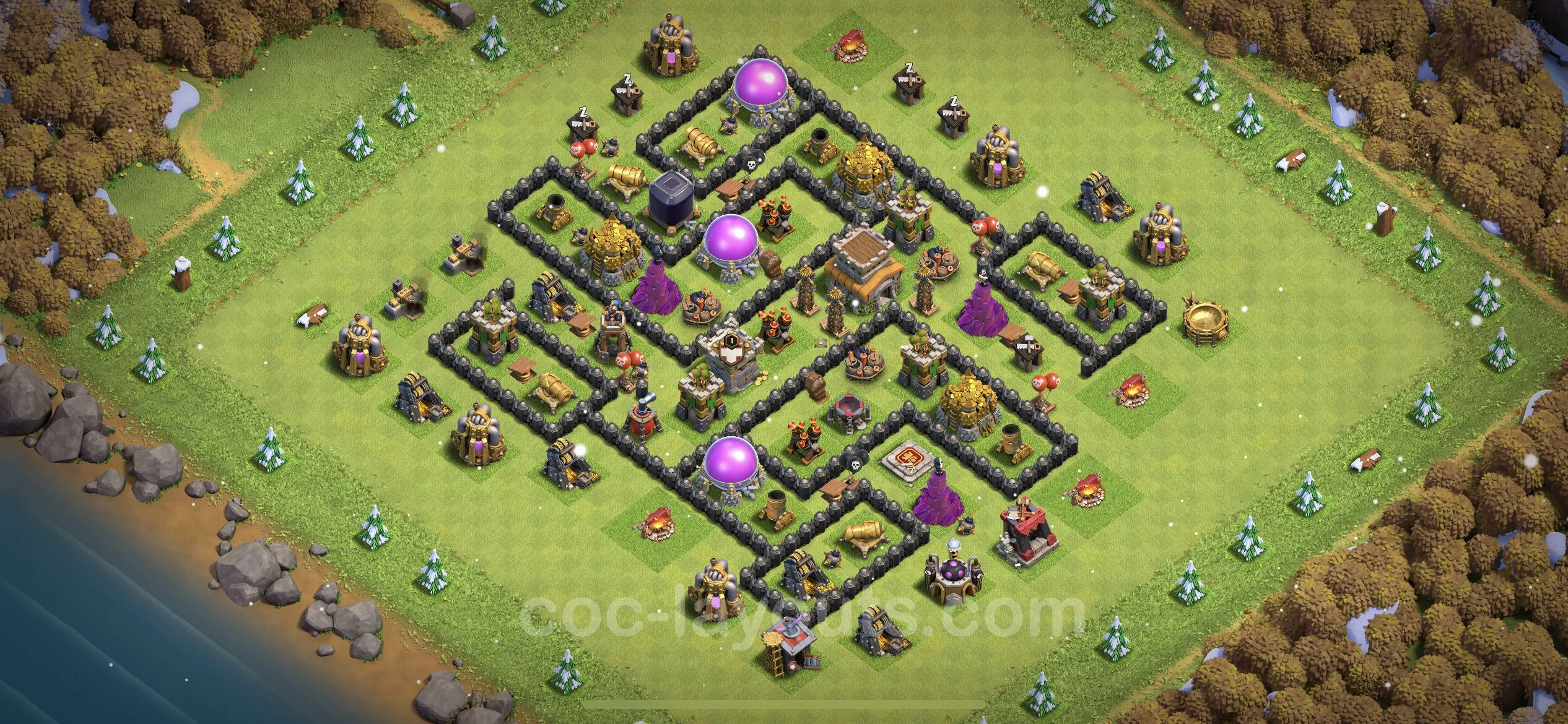 Defense (Trophy) Base TH8 with Link, Anti Everything - plan / layout / design - Clash of Clans - (#213) — Defense TH8