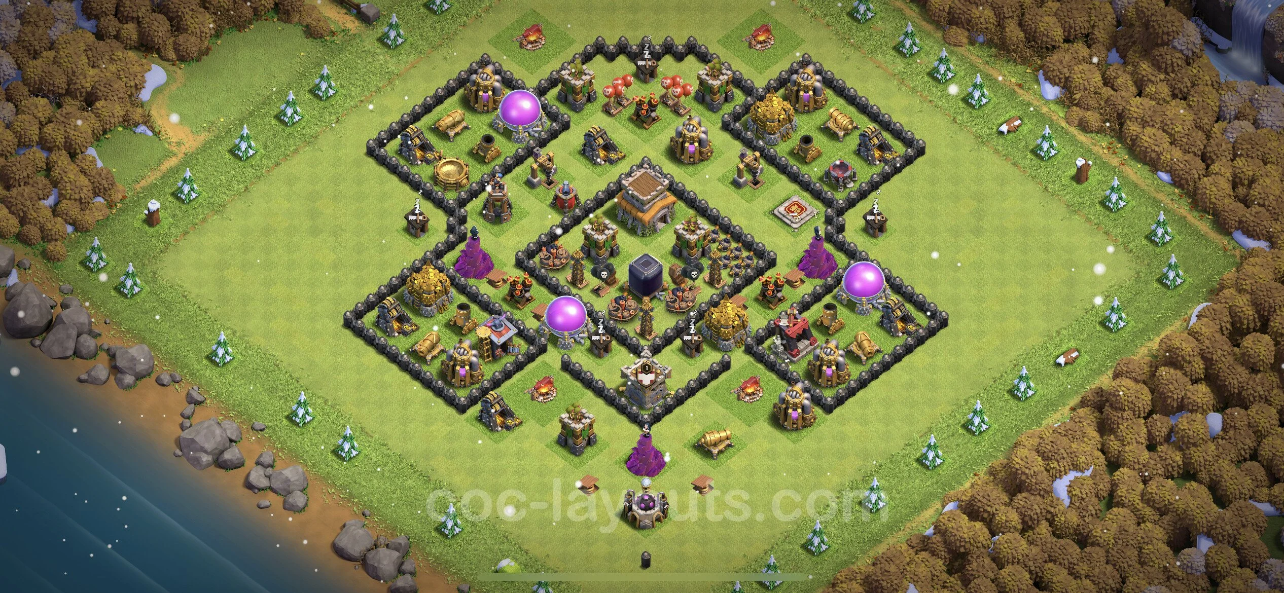 Defense (Trophy) Base TH8 with Link, Anti Air / Dragon, Hybrid - plan / layout / design - Clash of Clans - (#214) — Защита TH8