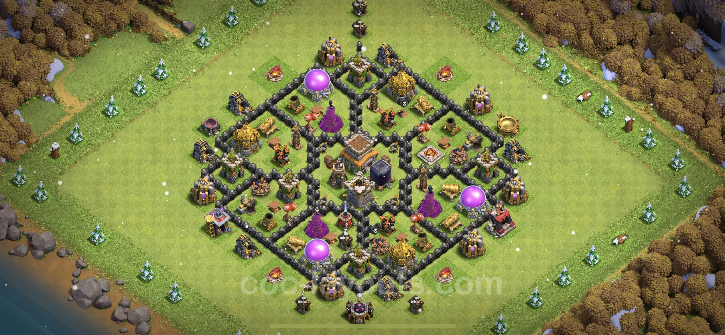 Defense (Trophy) Base TH8 with Link, Anti Everything, Hybrid - plan / layout / design - Clash of Clans - (#217) — Pertahanan TH8