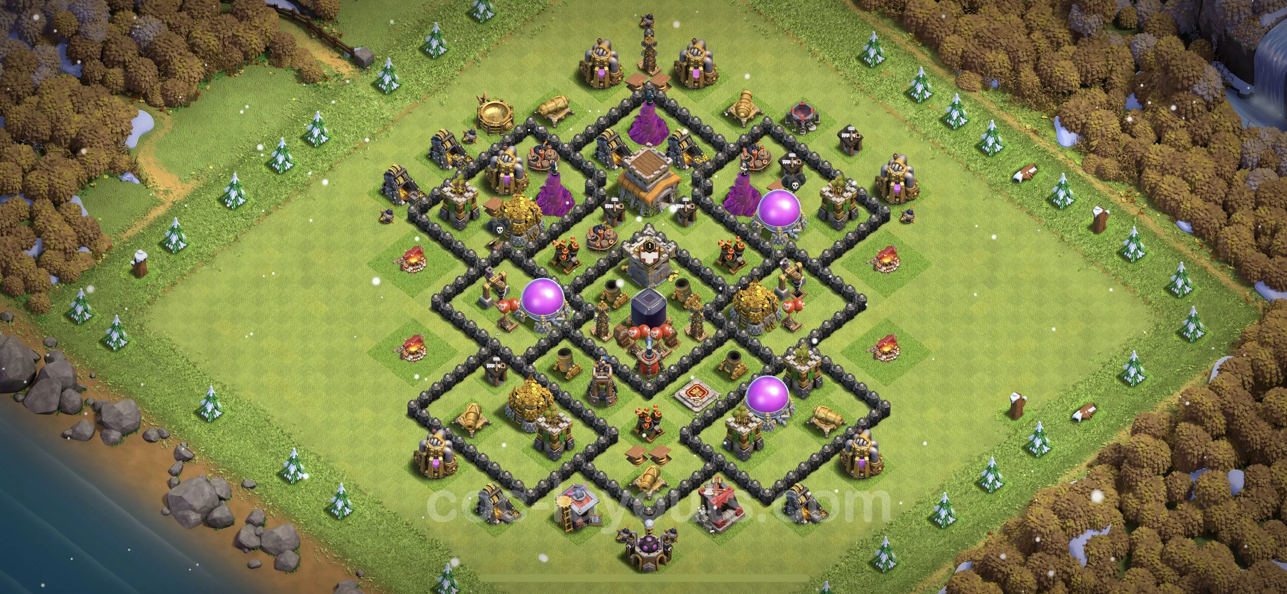 Defense (Trophy) Base TH8 with Link, Anti Everything, Hybrid - plan / layout / design - Clash of Clans - (#224) — Defesa TH8