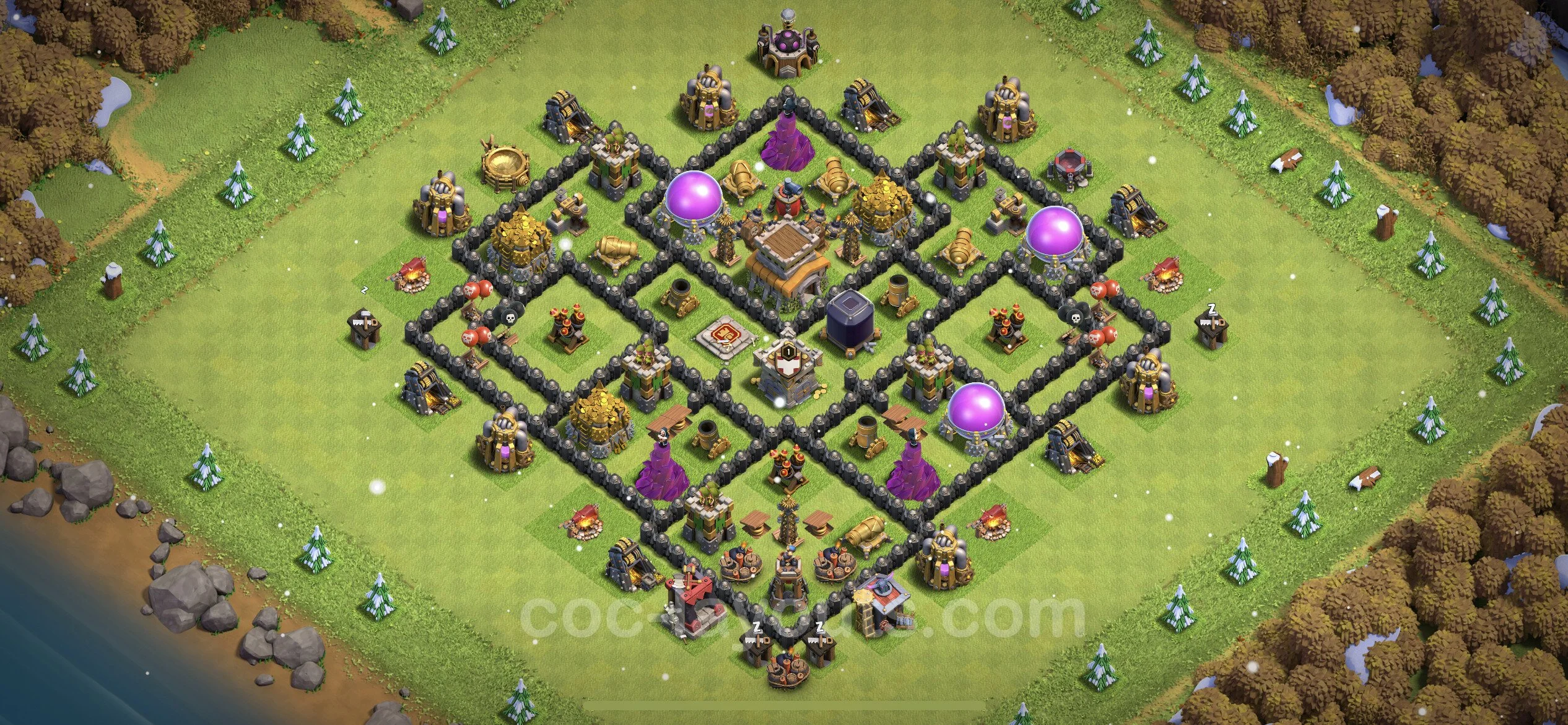 Defense (Trophy) Base TH8 with Link, Anti 3 Stars, Anti Air / Dragon - plan / layout / design - Clash of Clans - (#237) — Defensa TH8