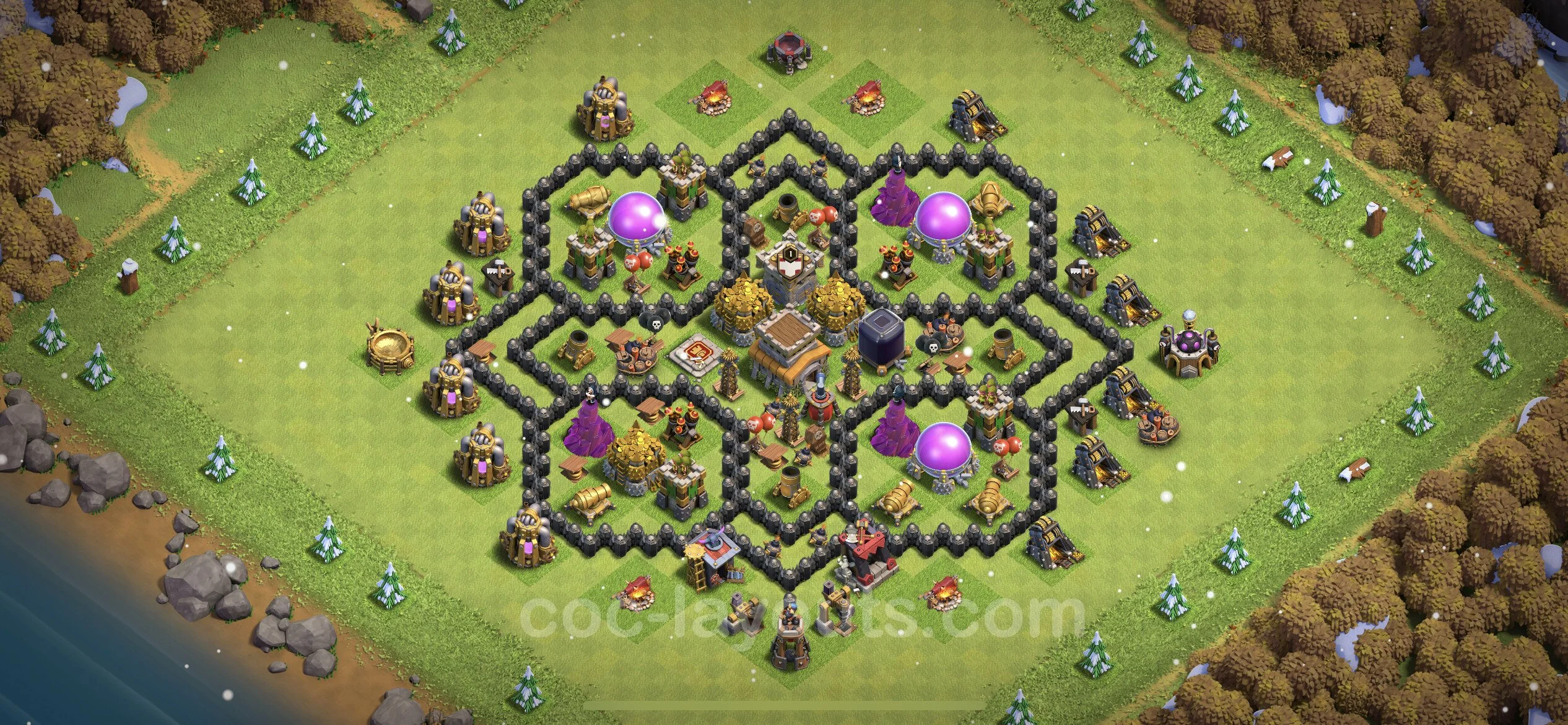 Anti 2 Stars Base TH8 with Link, Anti Everything - best plan / layout / design - Clash of Clans - (#243) — Defensa TH8