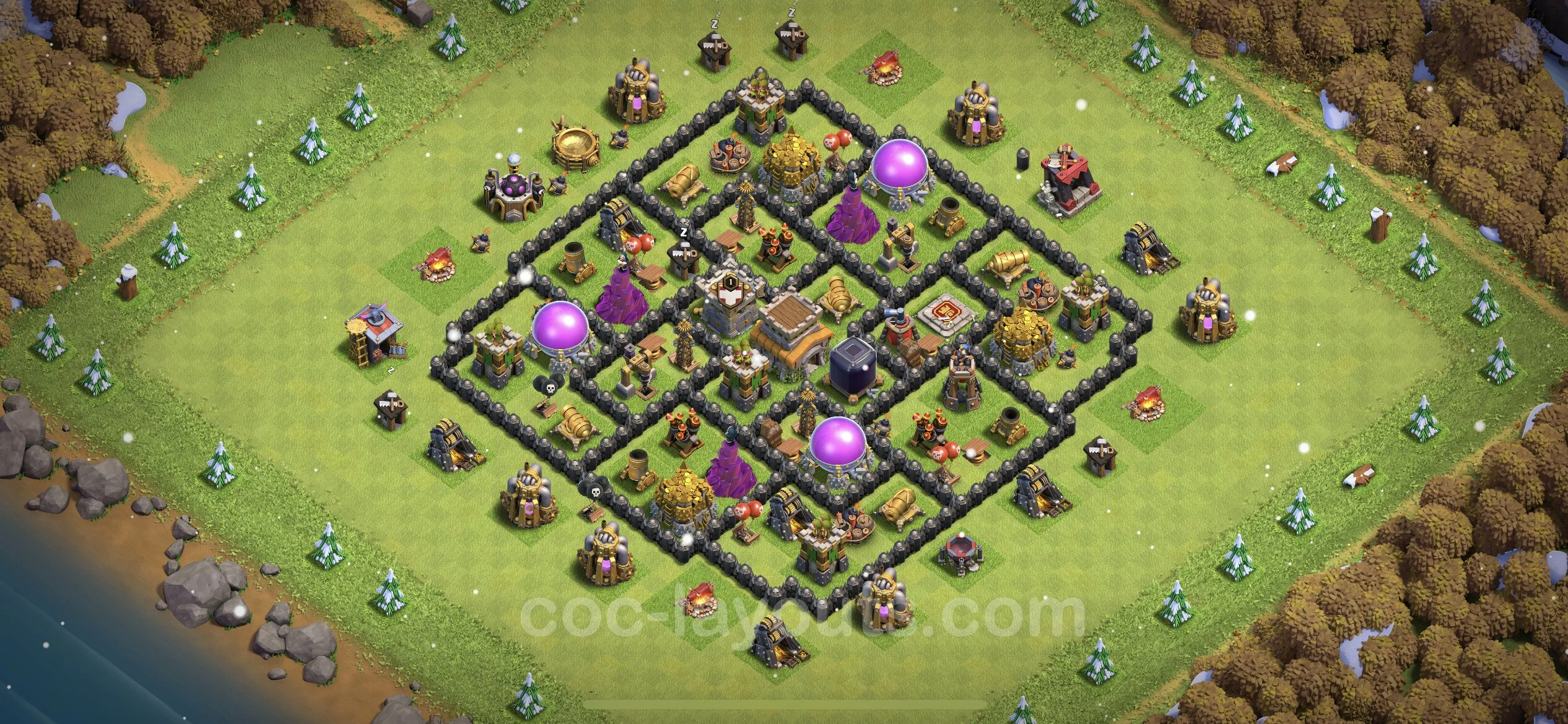 Anti 2 Stars Base TH8 with Link, Hybrid - best plan / layout / design - Clash of Clans - (#244) — Защита TH8