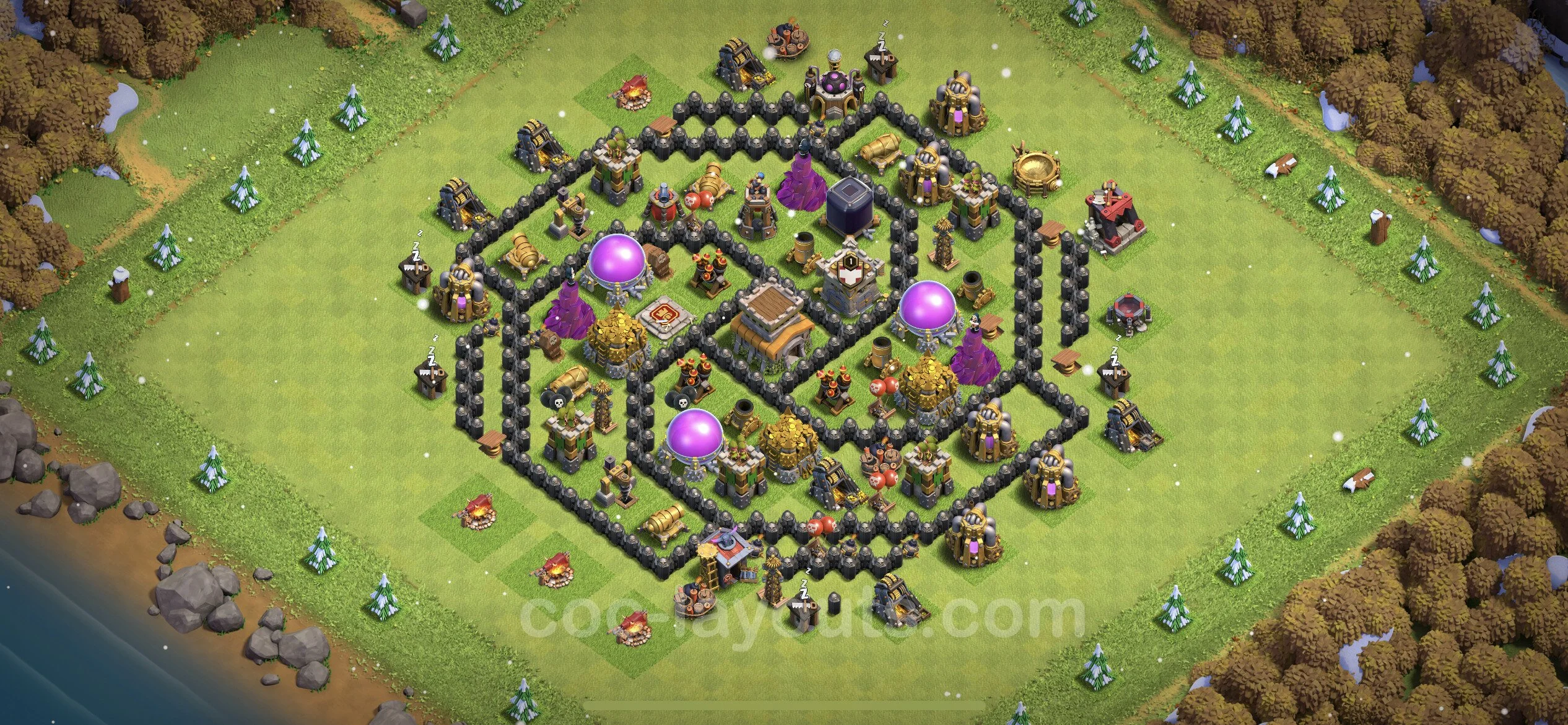 Base TH8 with Link, Hybrid Max Levels - defence plan / layout / design - Clash of Clans - (#246) — Defense TH8