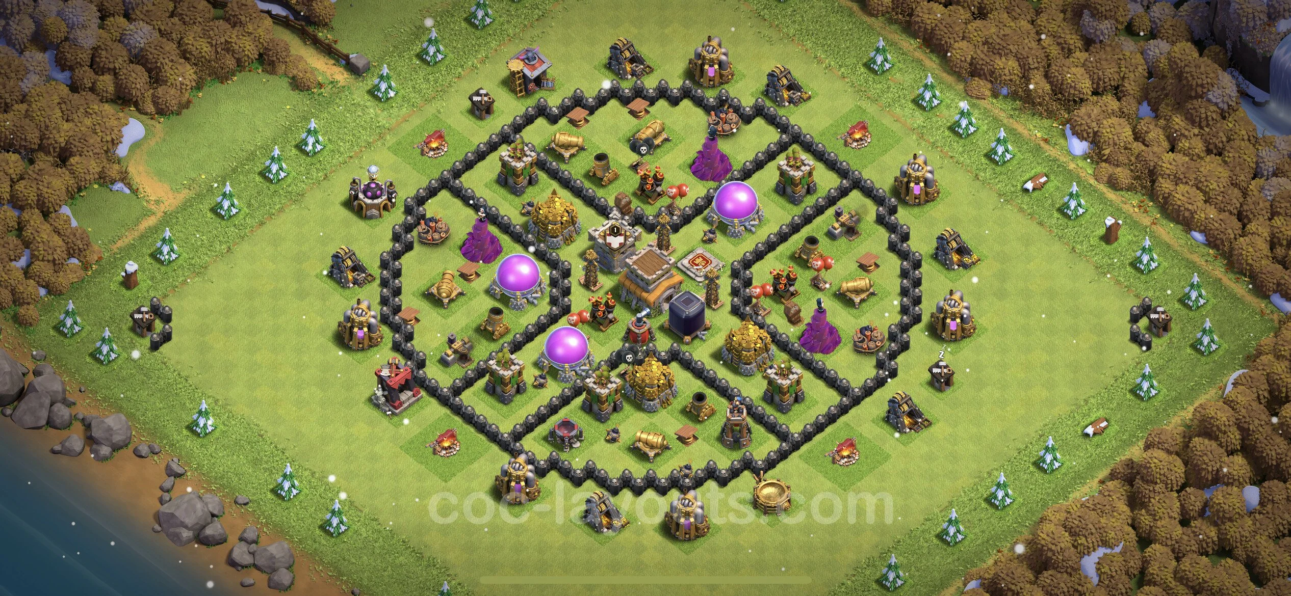 Anti 3 Stars Base TH8 with Link, Hybrid - best plan / layout / design - Clash of Clans - (#248) — Defense TH8
