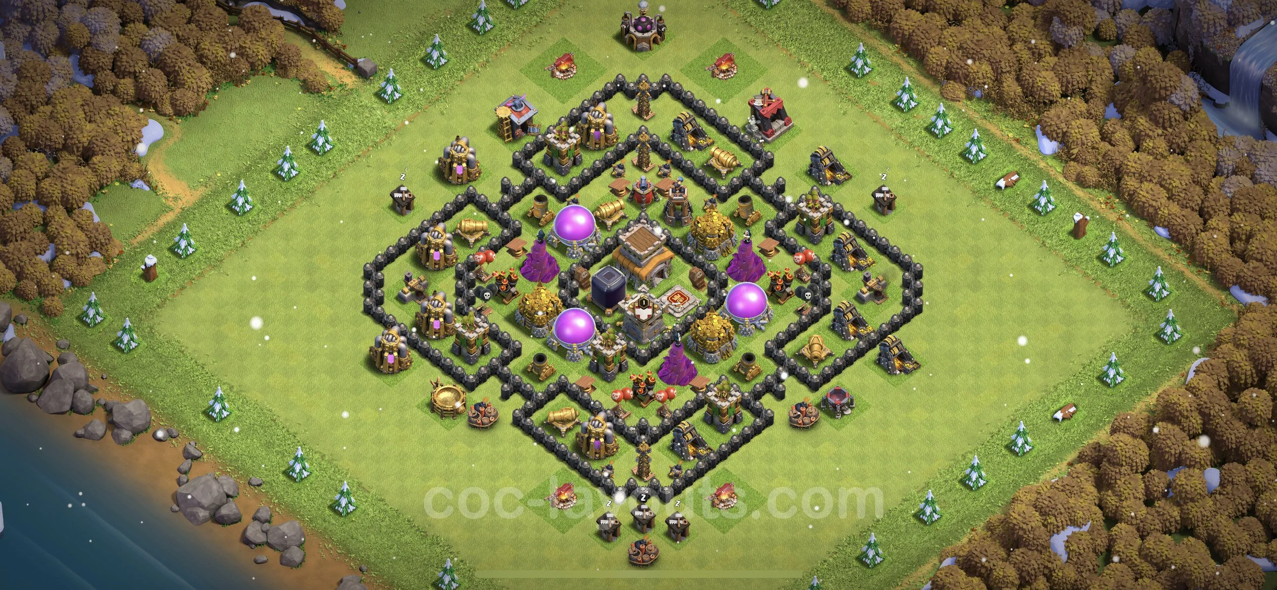 Anti 2 Stars Base TH8 with Link, Hybrid - best plan / layout / design - Clash of Clans - (#250) — Защита TH8
