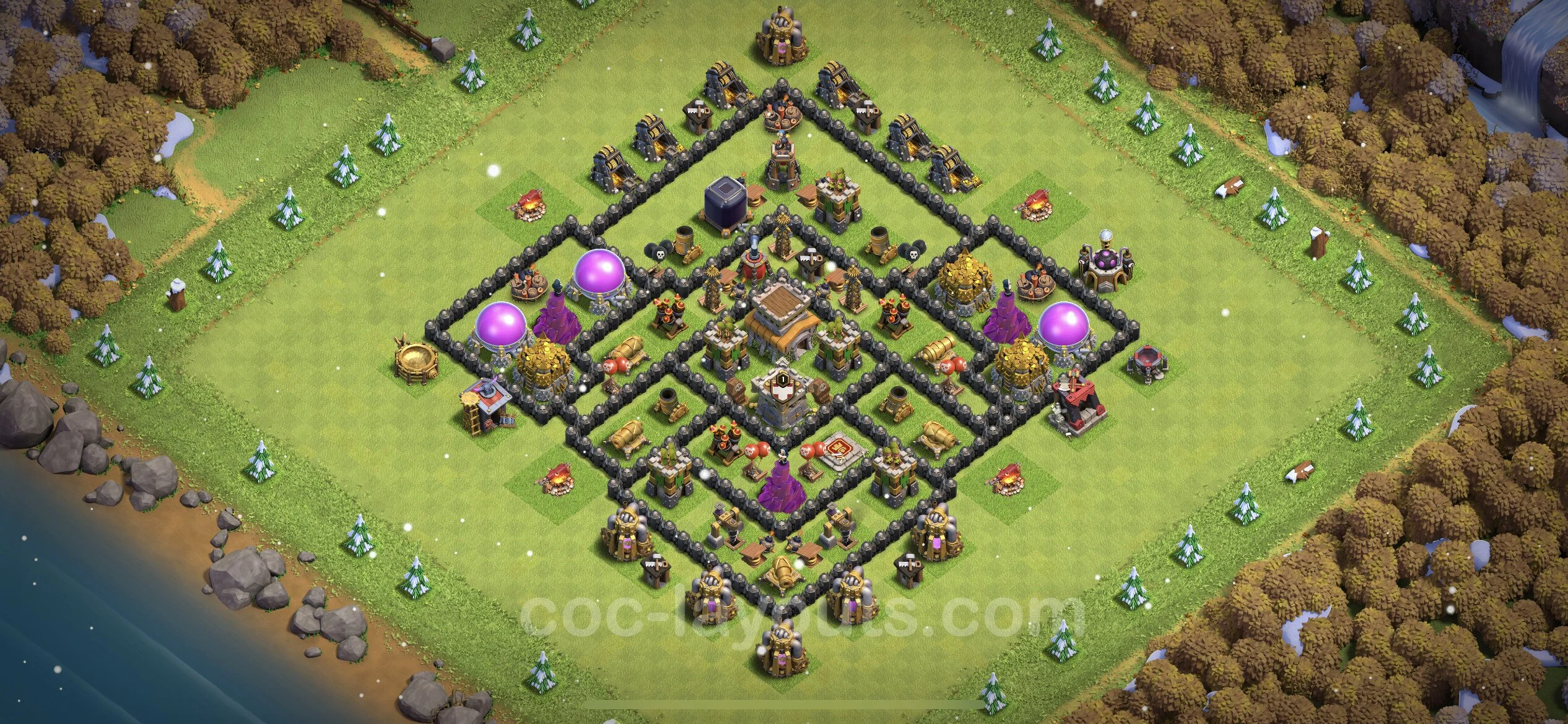 Anti 2 Stars Base TH8 with Link, Hybrid - best plan / layout / design - Clash of Clans - (#257) — Verdediging TH8
