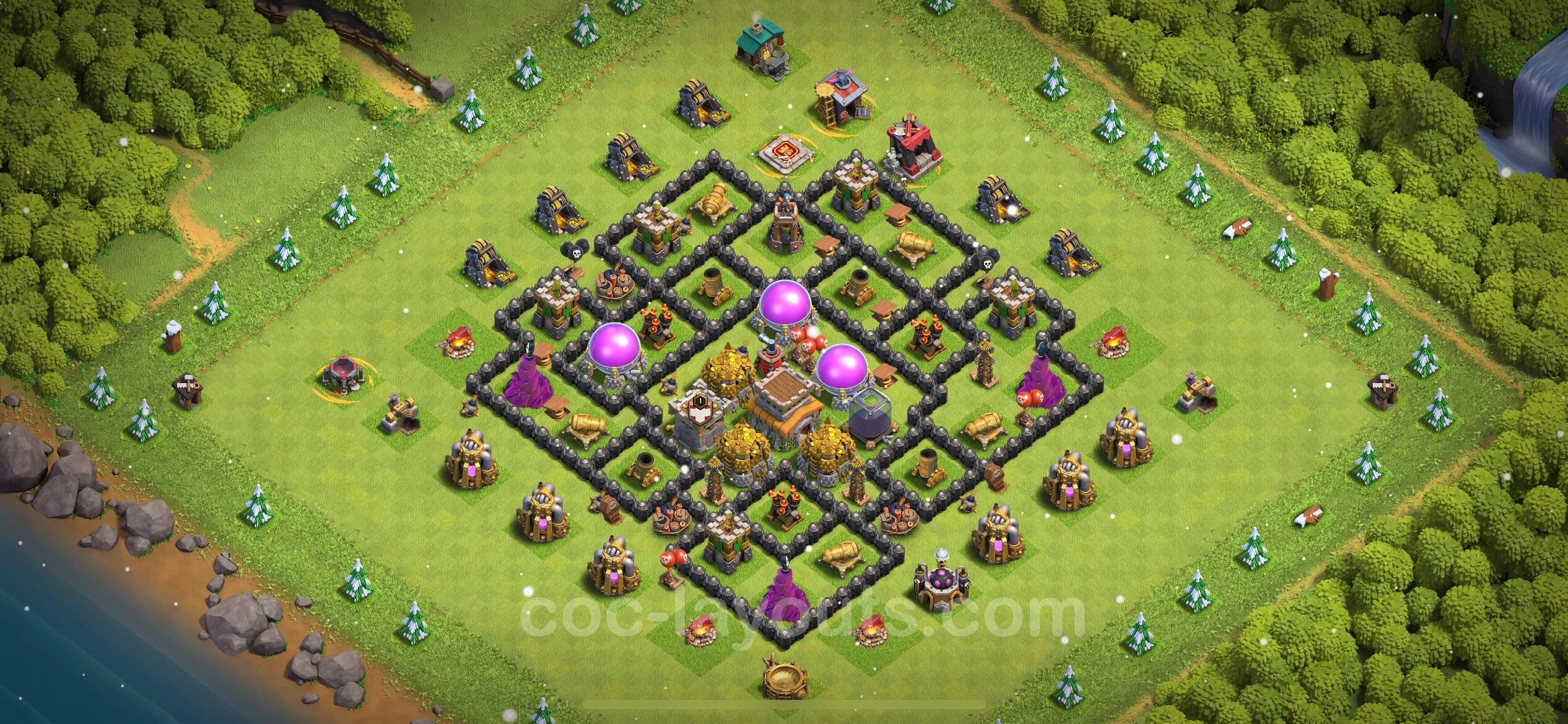 Base TH8 with Link, Hybrid Max Levels - defence plan / layout / design - Clash of Clans - (#262) — Захист TH8