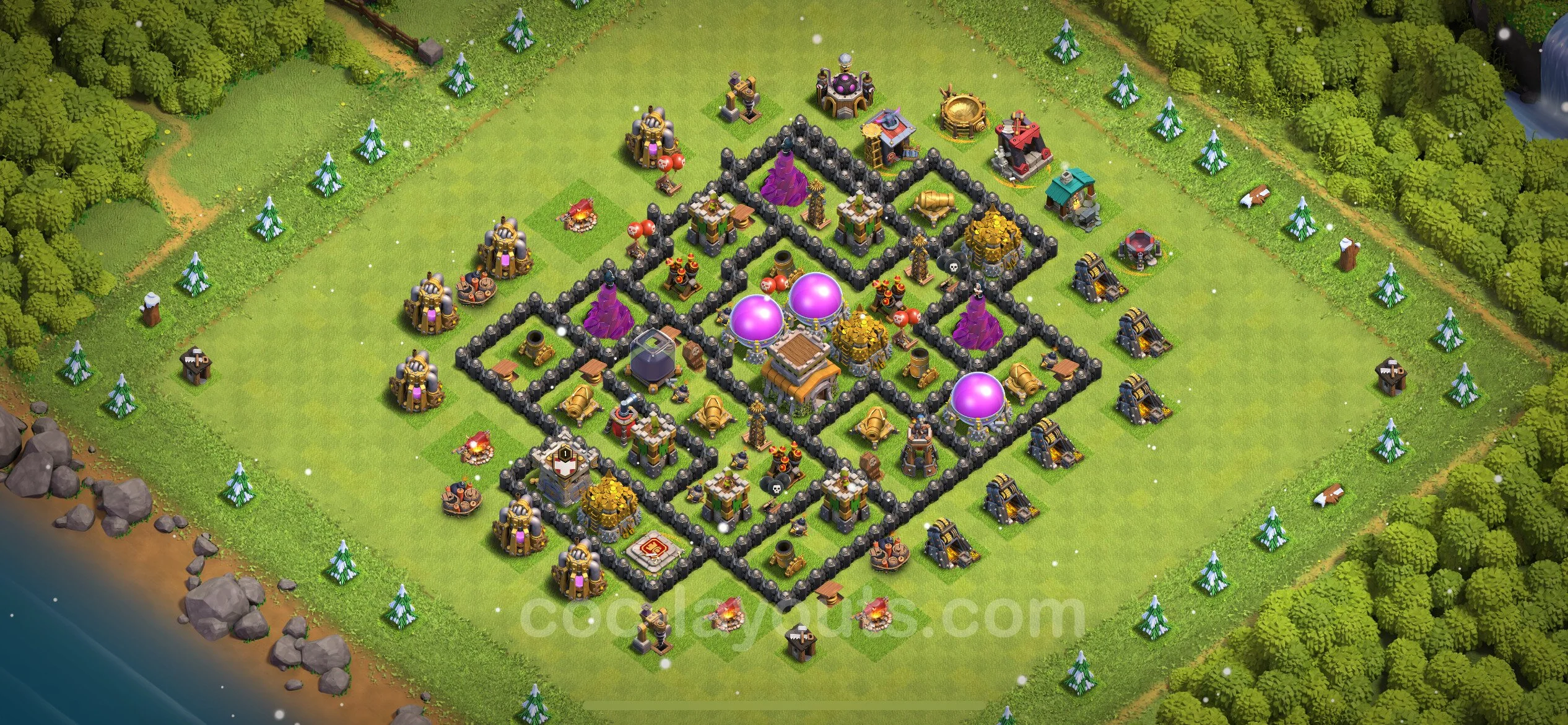 Defense (Trophy) Base TH8 with Link, Anti 3 Stars, Anti Air / Dragon - plan / layout / design - Clash of Clans - (#263) — Défense TH8