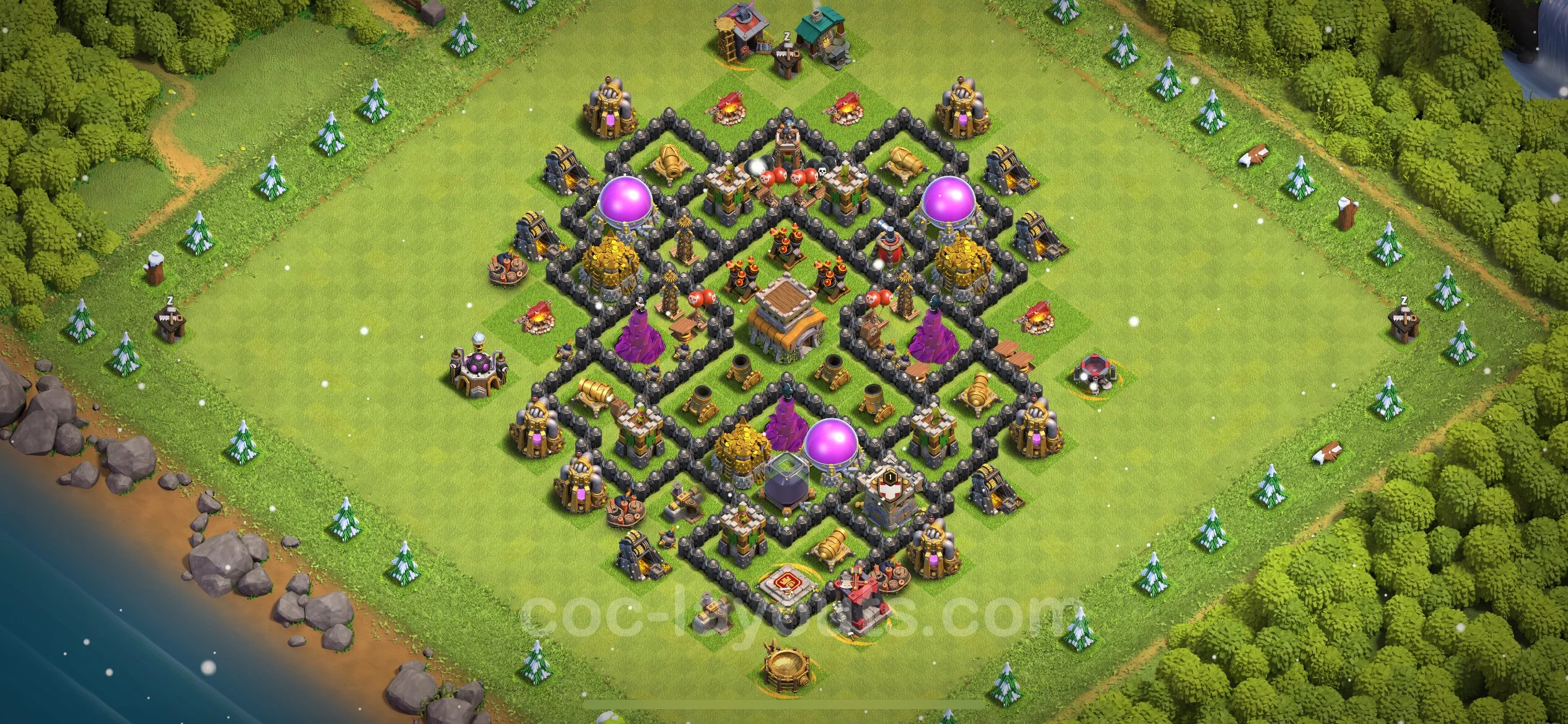 Anti 3 Stars Base TH8 with Link, Anti Everything - best plan / layout / design - Clash of Clans - (#266) — Pertahanan TH8