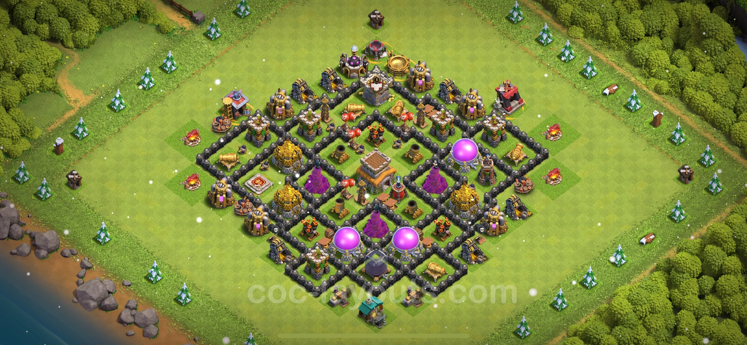Defense (Trophy) Base TH8 with Link, Anti 3 Stars, Hybrid - plan / layout / design - Clash of Clans - (#268) — Verdediging TH8