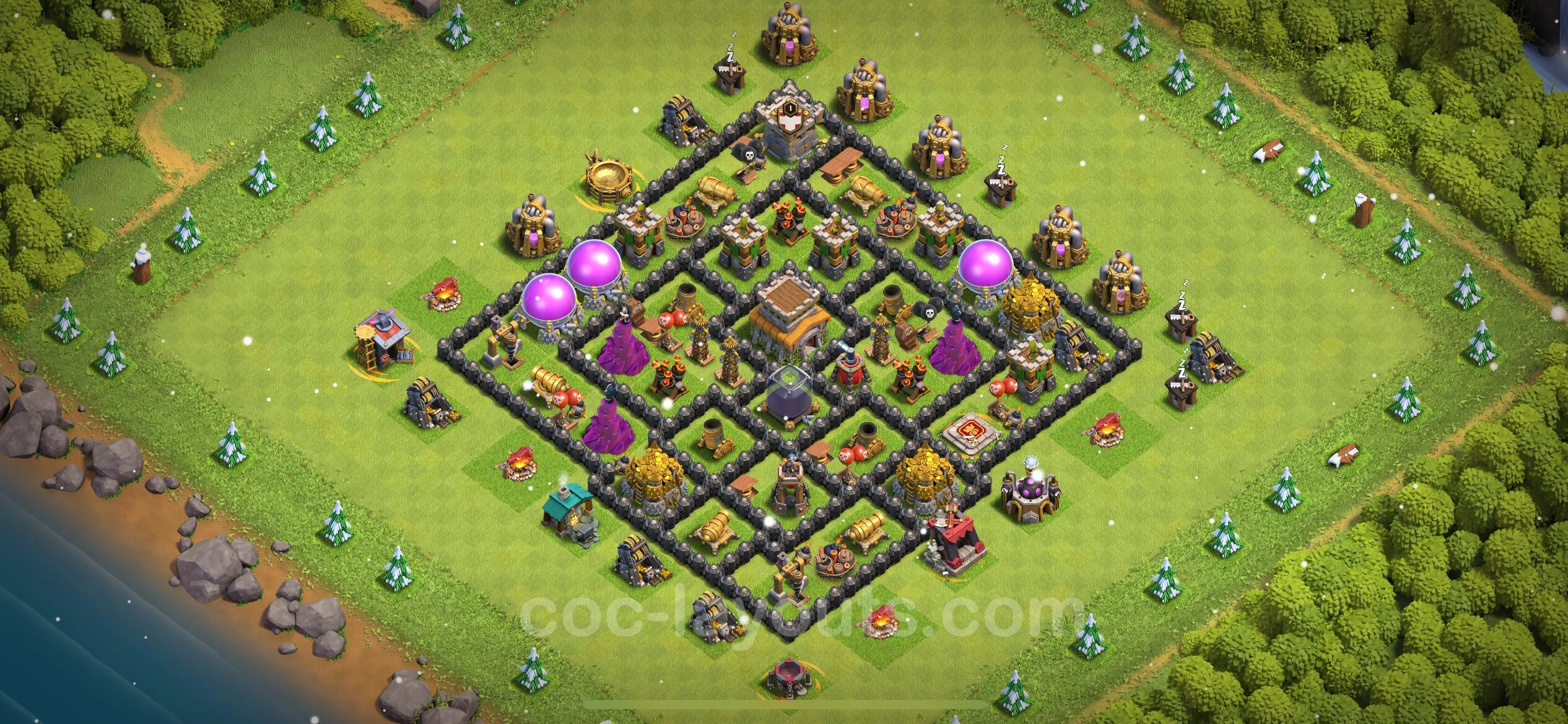 Anti 3 Stars Base TH8 with Link, Hybrid - best plan / layout / design - Clash of Clans - (#270) — रक्षा TH8