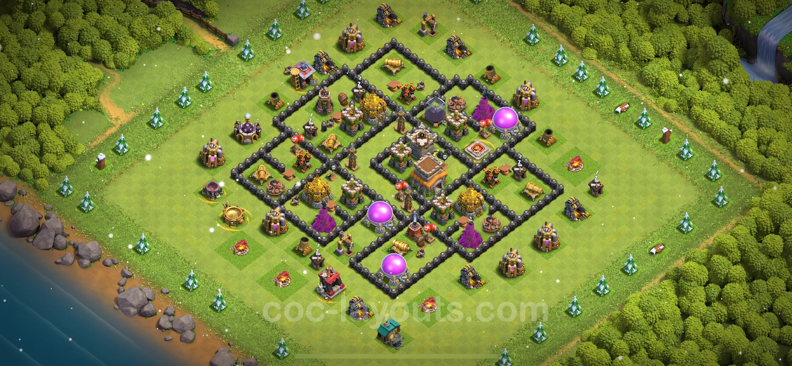 Anti 3 Stars Base TH8 with Link, Hybrid - best plan / layout / design - Clash of Clans - (#272) — Verdediging TH8