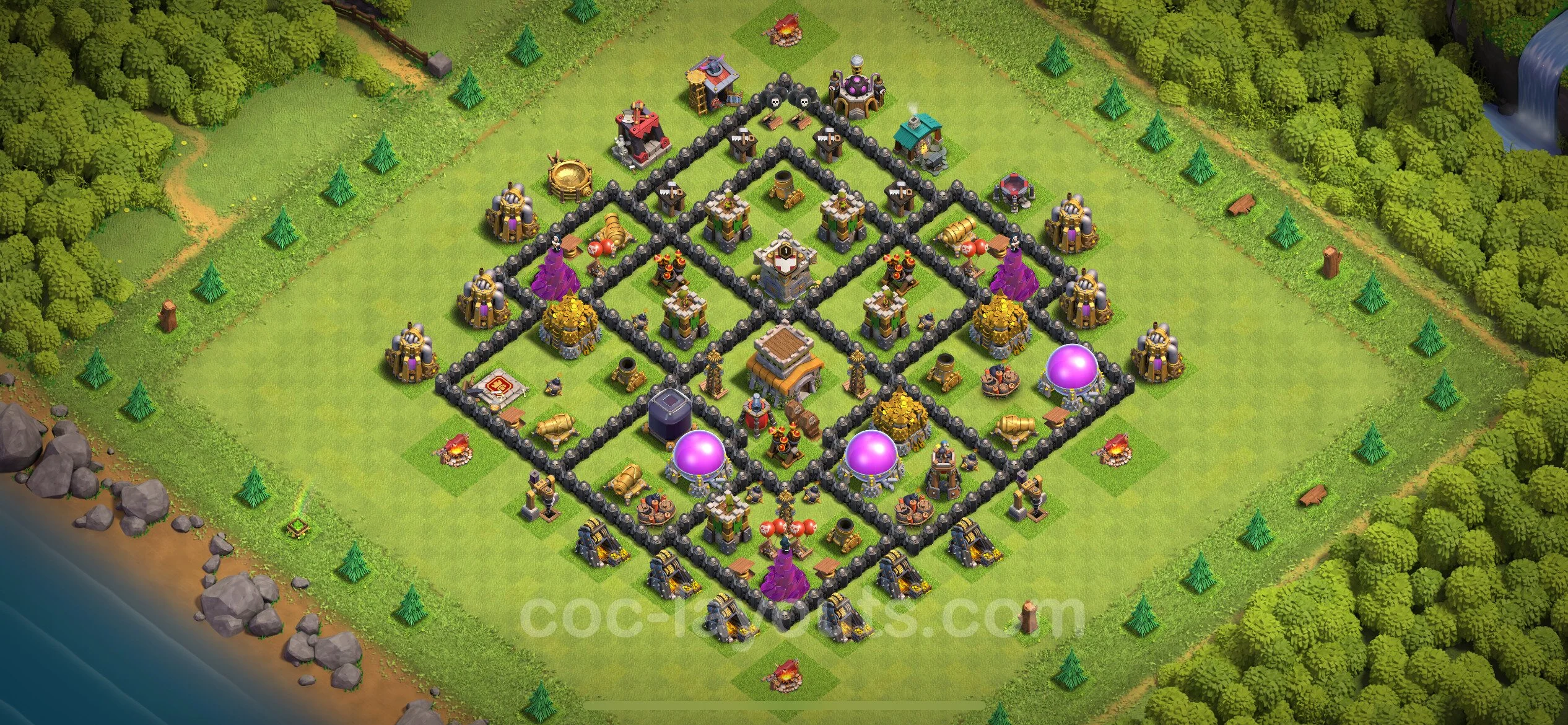 Anti 2 Stars Base TH8 with Link, Hybrid - best plan / layout / design - Clash of Clans - (#275) — Захист TH8
