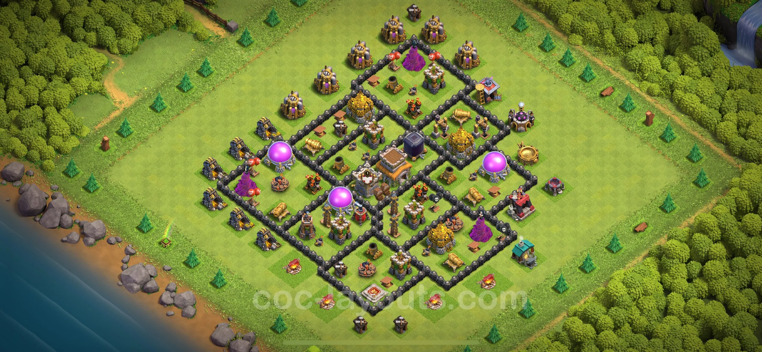 Base TH8 with Link, Hybrid Max Levels - defence plan / layout / design - Clash of Clans - (#276) — Defensa TH8