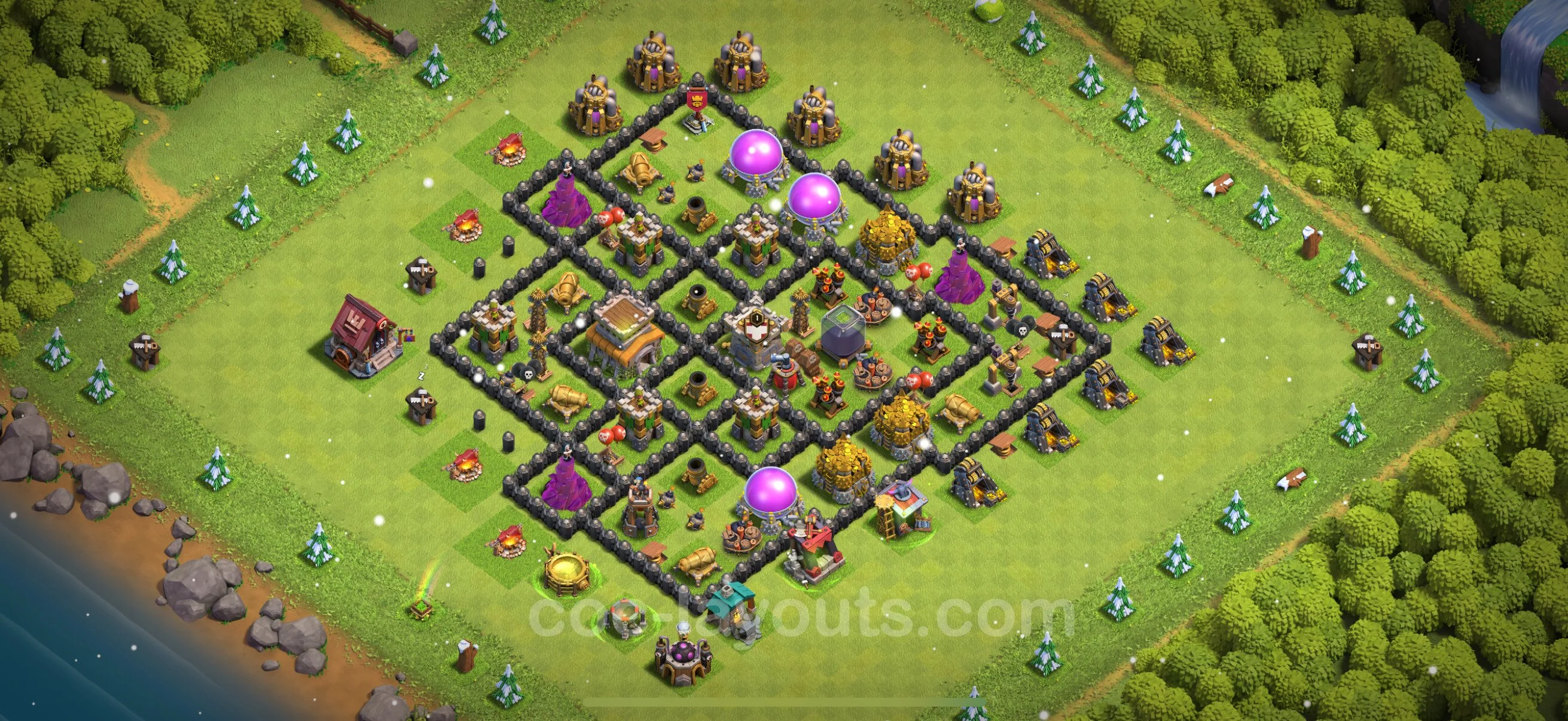 Base TH8 with Link, Hybrid Max Levels - defence plan / layout / design - Clash of Clans - (#278) — Защита TH8