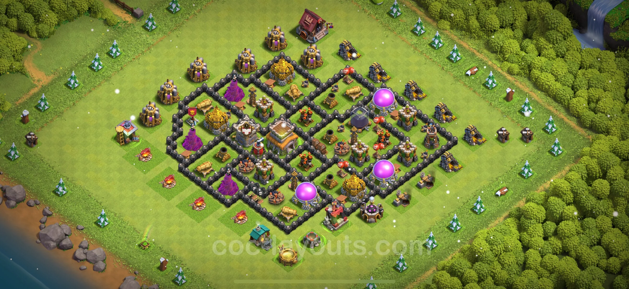Base TH8 with Link, Hybrid Max Levels - defence plan / layout / design - Clash of Clans - (#281) — Защита TH8