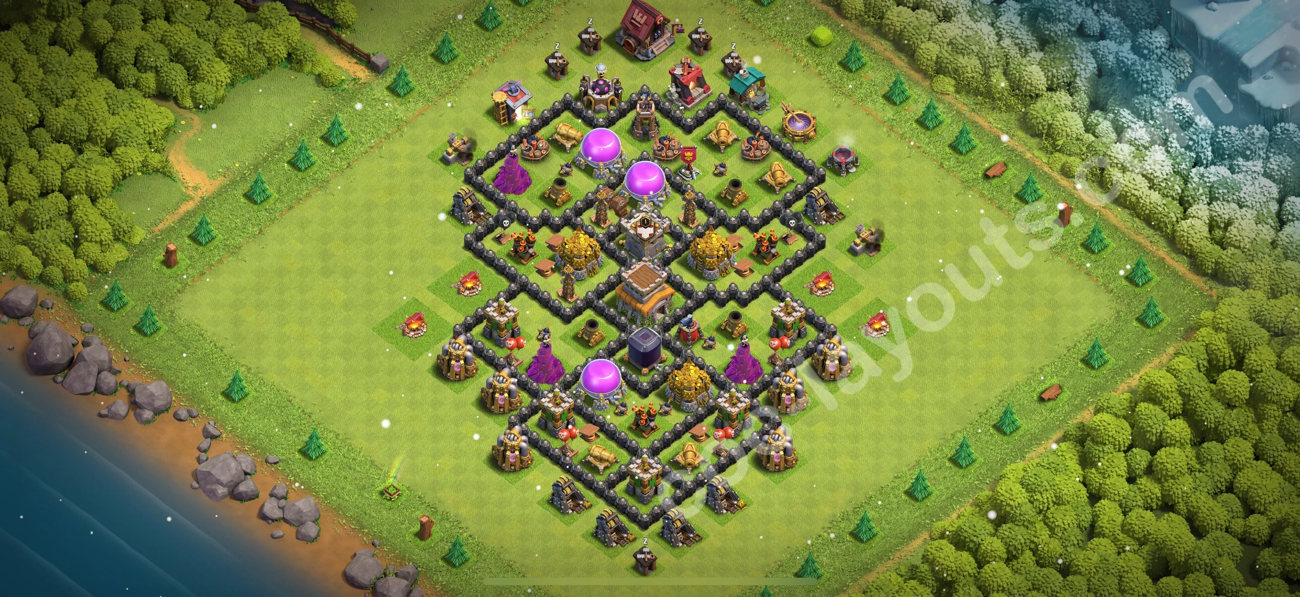 Anti 2 Stars Base TH8 with Link, Anti Everything - best plan / layout / design - Clash of Clans 2026 - (#286) — Obrona TH8