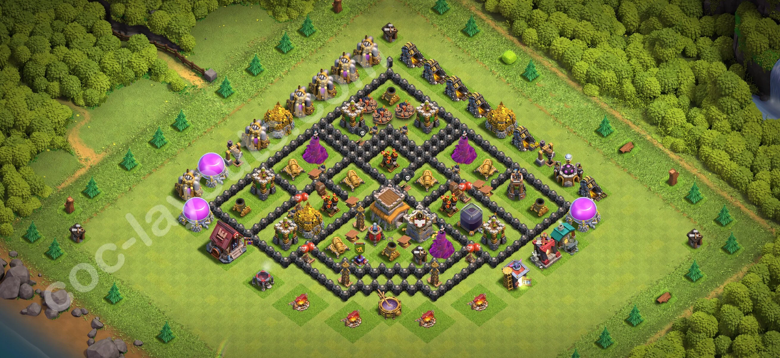 Defense (Trophy) Base TH8 with Link - plan / layout / design - Clash of Clans 2026 - (#291) — Defense TH8