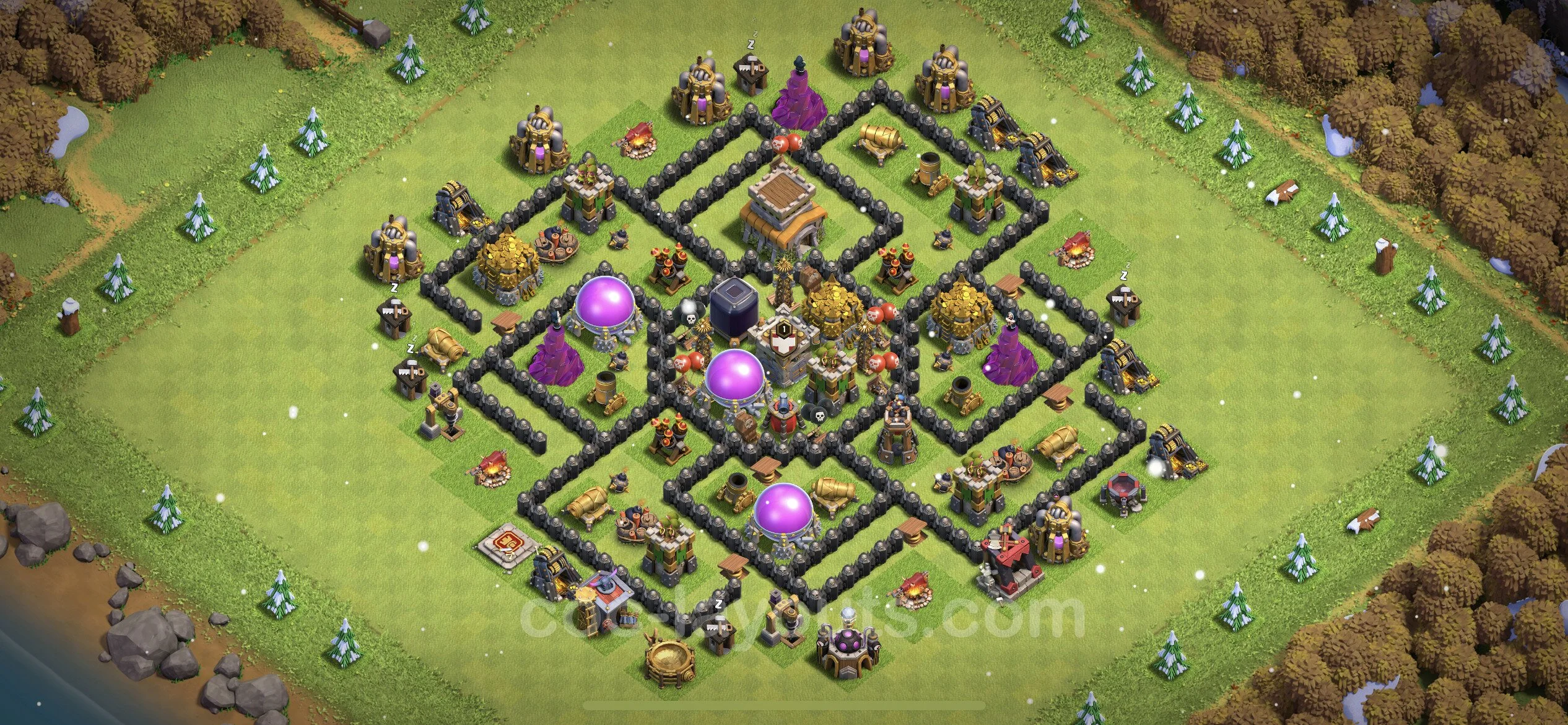 Farming Base TH8 with Link, Anti 3 Stars, Hybrid - plan / layout / design - Clash of Clans - (#129)
