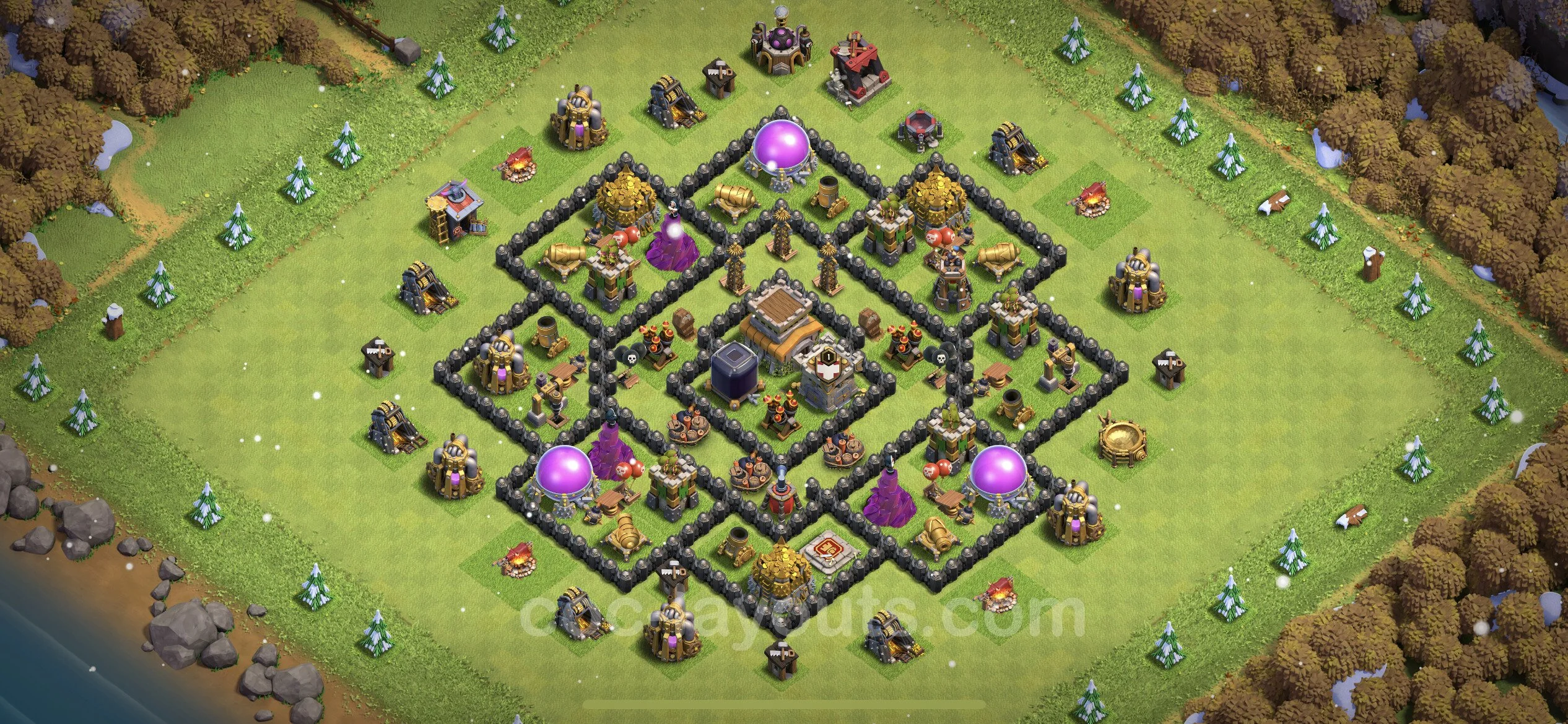 Farming Base TH8 with Link, Anti 3 Stars, Hybrid - plan / layout / design - Clash of Clans - (#133)