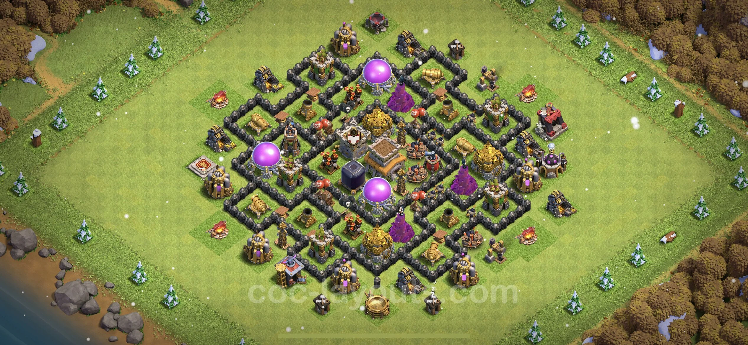 Farming Base TH8 with Link, Anti 3 Stars, Hybrid - plan / layout / design - Clash of Clans - (#286) — Farm TH8