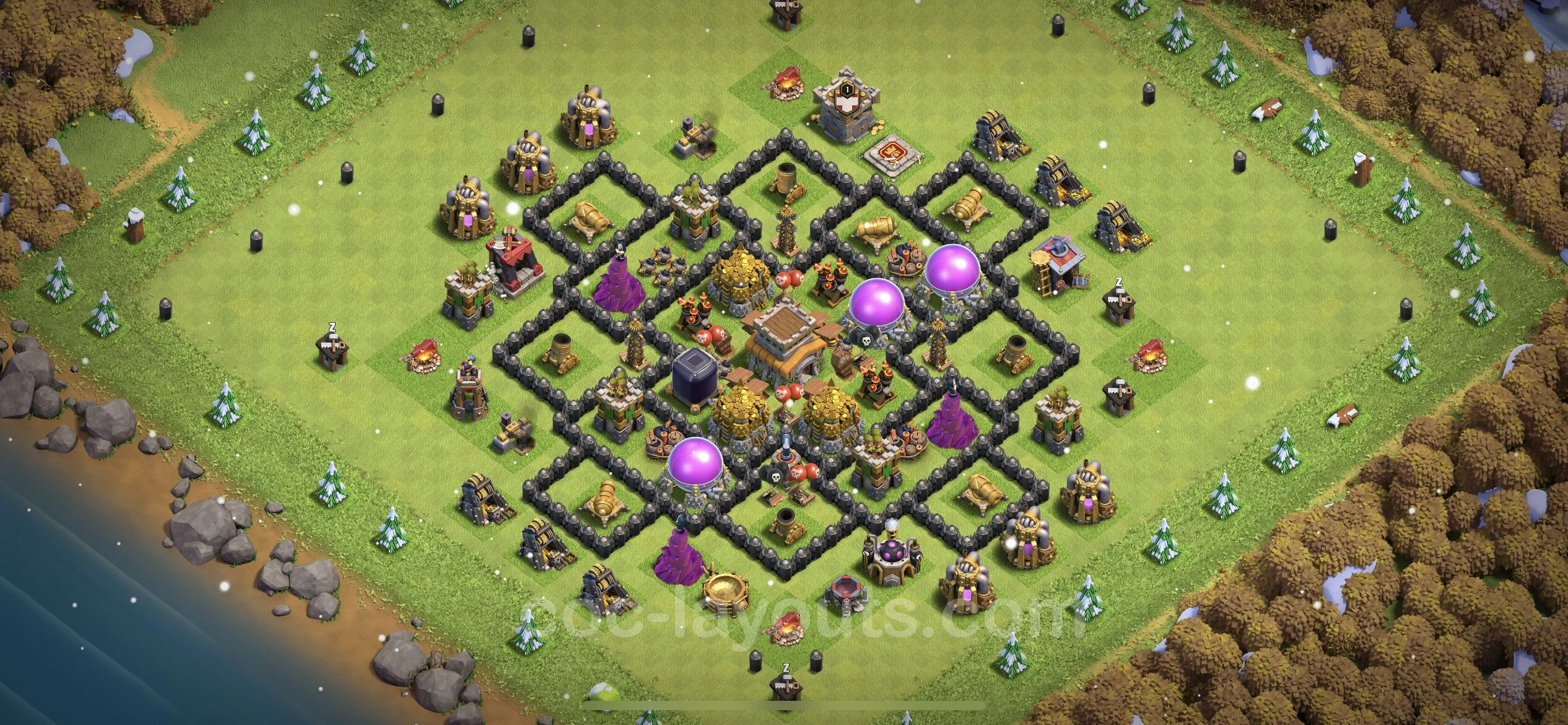 Farming Base TH8 with Link, Anti Everything, Hybrid - plan / layout / design - Clash of Clans - (#290) — Farming TH8