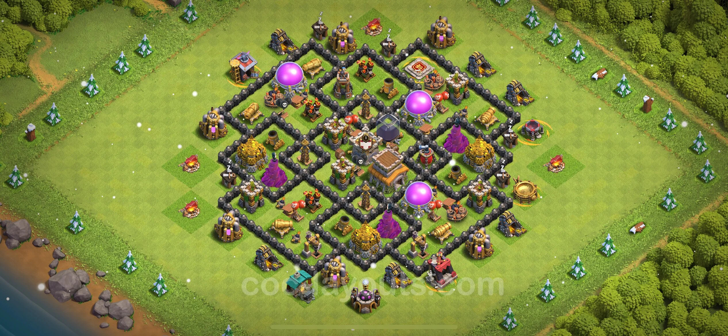 Farming Base TH8 with Link, Anti 3 Stars, Hybrid - plan / layout / design - Clash of Clans - (#295) — Farming TH8