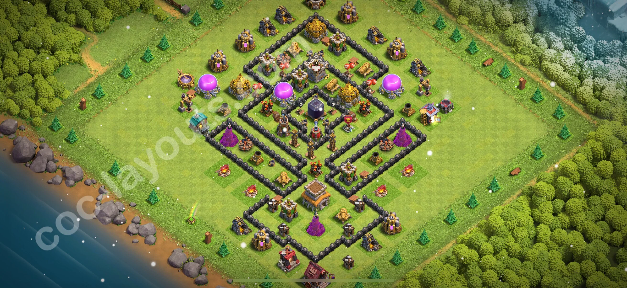 Farming Base TH8 with Link, Anti Air / Dragon - plan / layout / design - Clash of Clans 2026 - (#303) — Farm TH8
