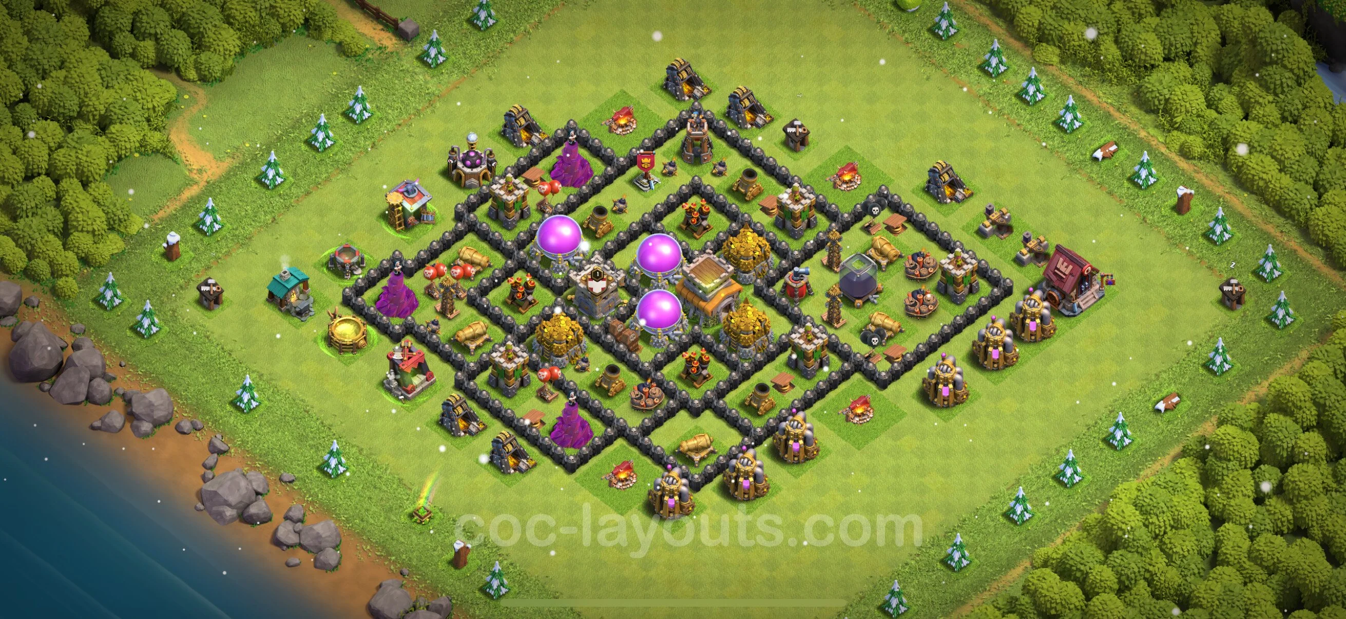 Farming Base TH8 with Link, Anti 2 Stars, Hybrid - plan / layout / design - Clash of Clans - (#304) — Фарм TH8