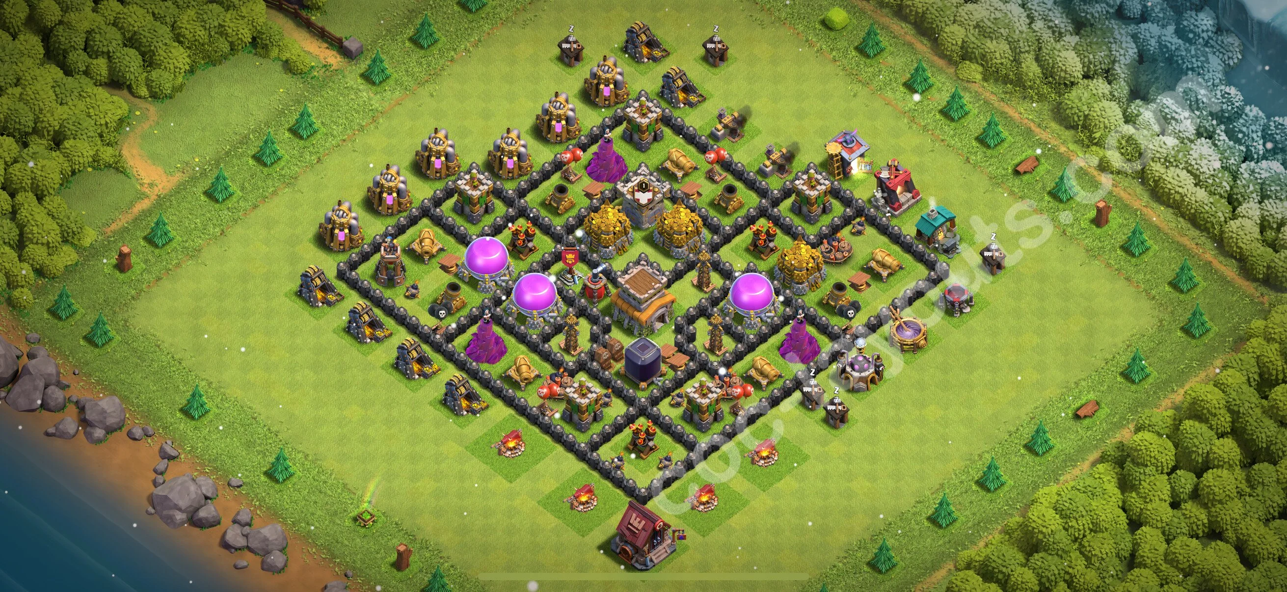 Farming Base TH8 with Link, Anti Everything, Hybrid - plan / layout / design - Clash of Clans 2026 - (#310) — Farma TH8