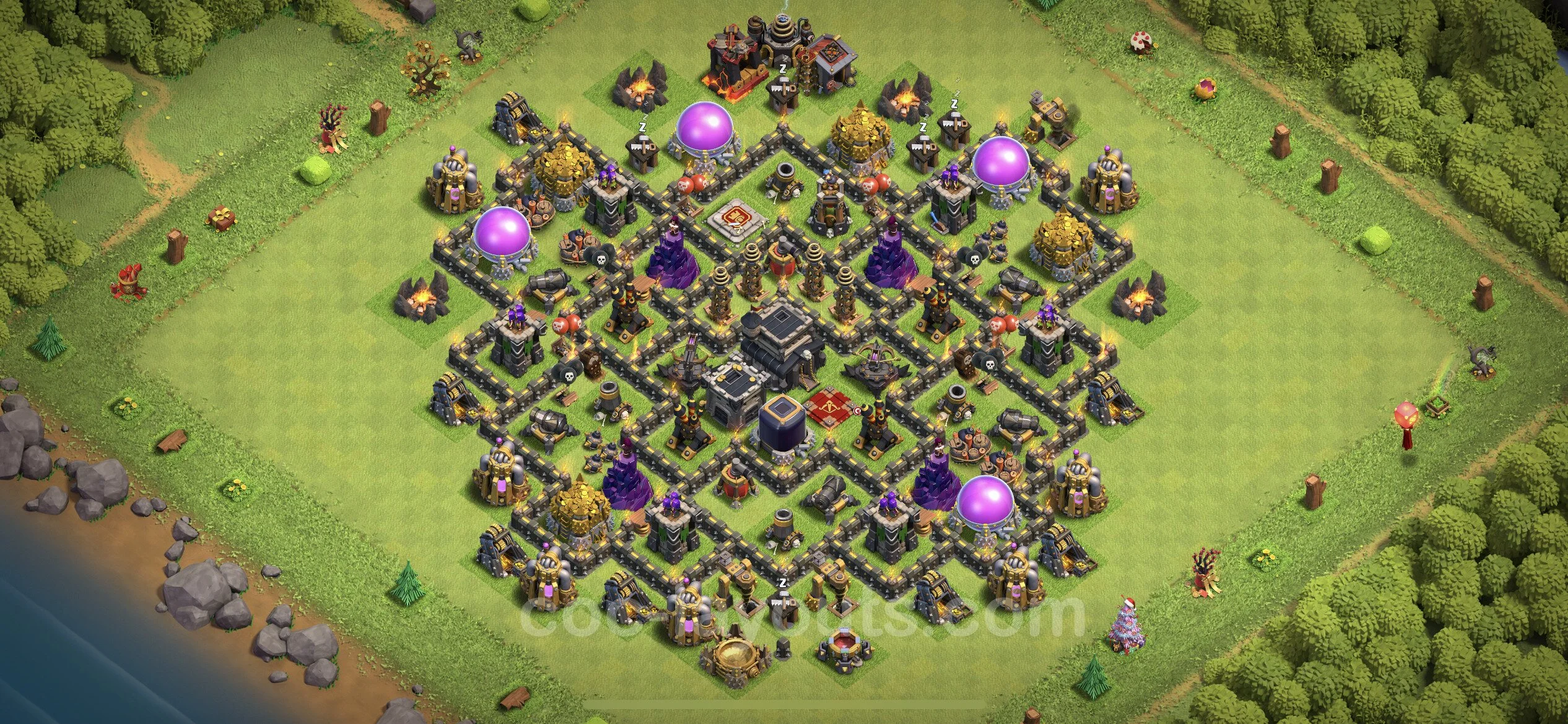 Base TH9 with Link, Anti 3 Stars - Anti Dragon Defence Plan / Anti Air - Clash of Clans - (#172) — 防御 TH9