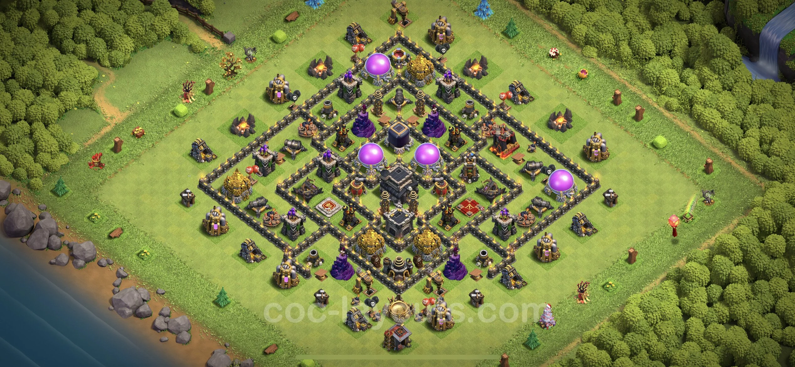 Anti 3 Stars Base TH9 with Link, Hybrid - best plan / layout / design - Clash of Clans - (#175) — Defensa TH9