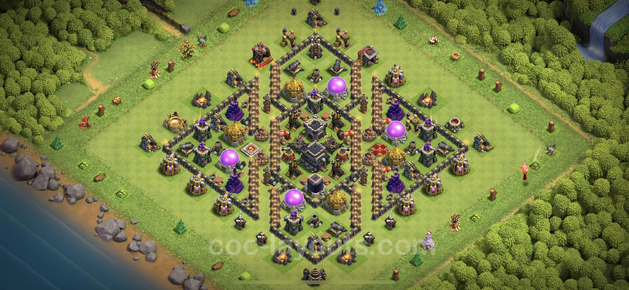 Anti 3 Stars Base TH9 with Link, Hybrid - best plan / layout / design - Clash of Clans - (#178) — Défense TH9