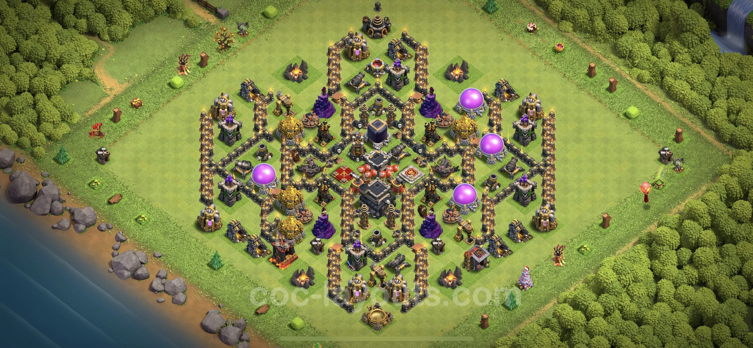 Anti 2 Stars Base TH9 with Link, Hybrid - best plan / layout / design - Clash of Clans - (#180) — Verdediging TH9