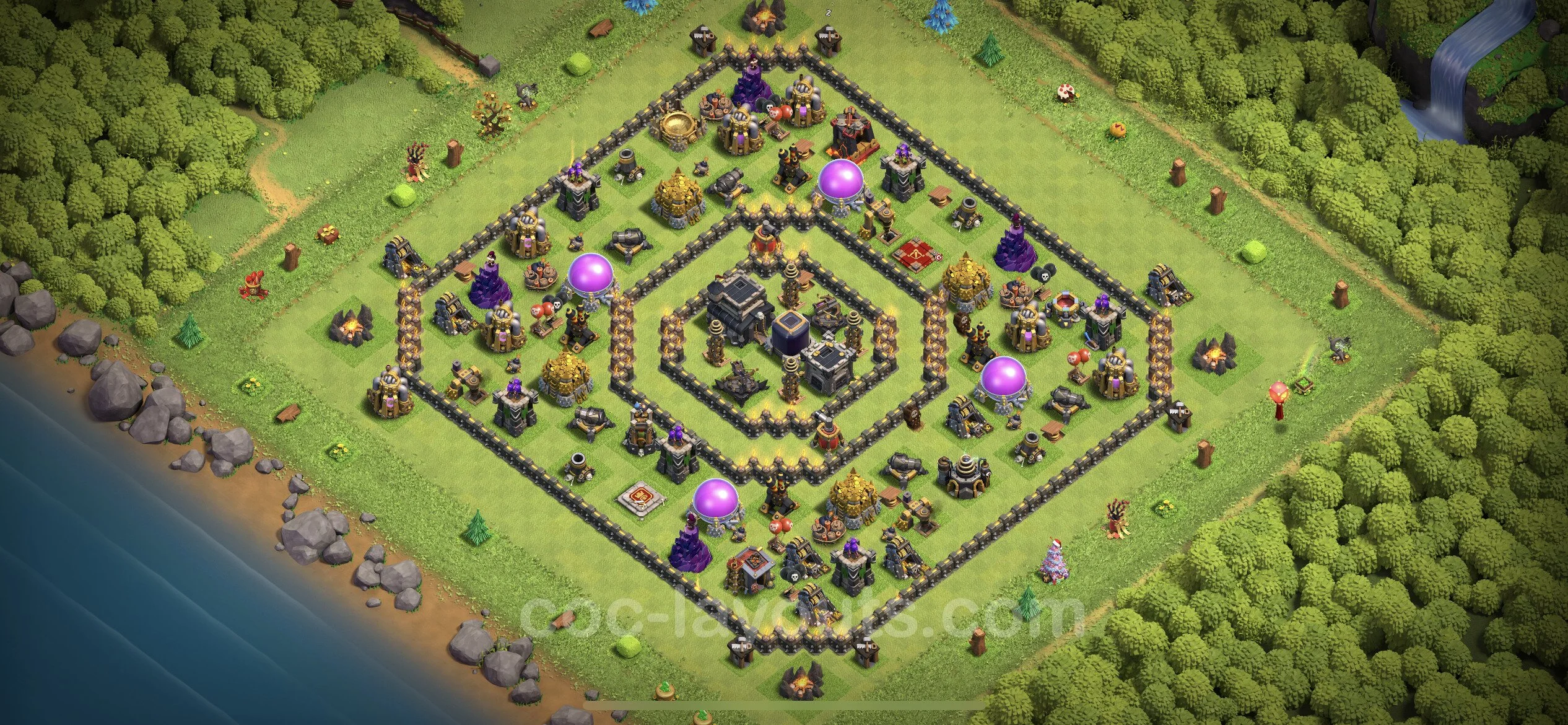 Base TH9 with Link, Anti 2 Stars, Anti Air / Dragon Max Levels - defence plan / layout / design - Clash of Clans - (#182) — Obrona TH9