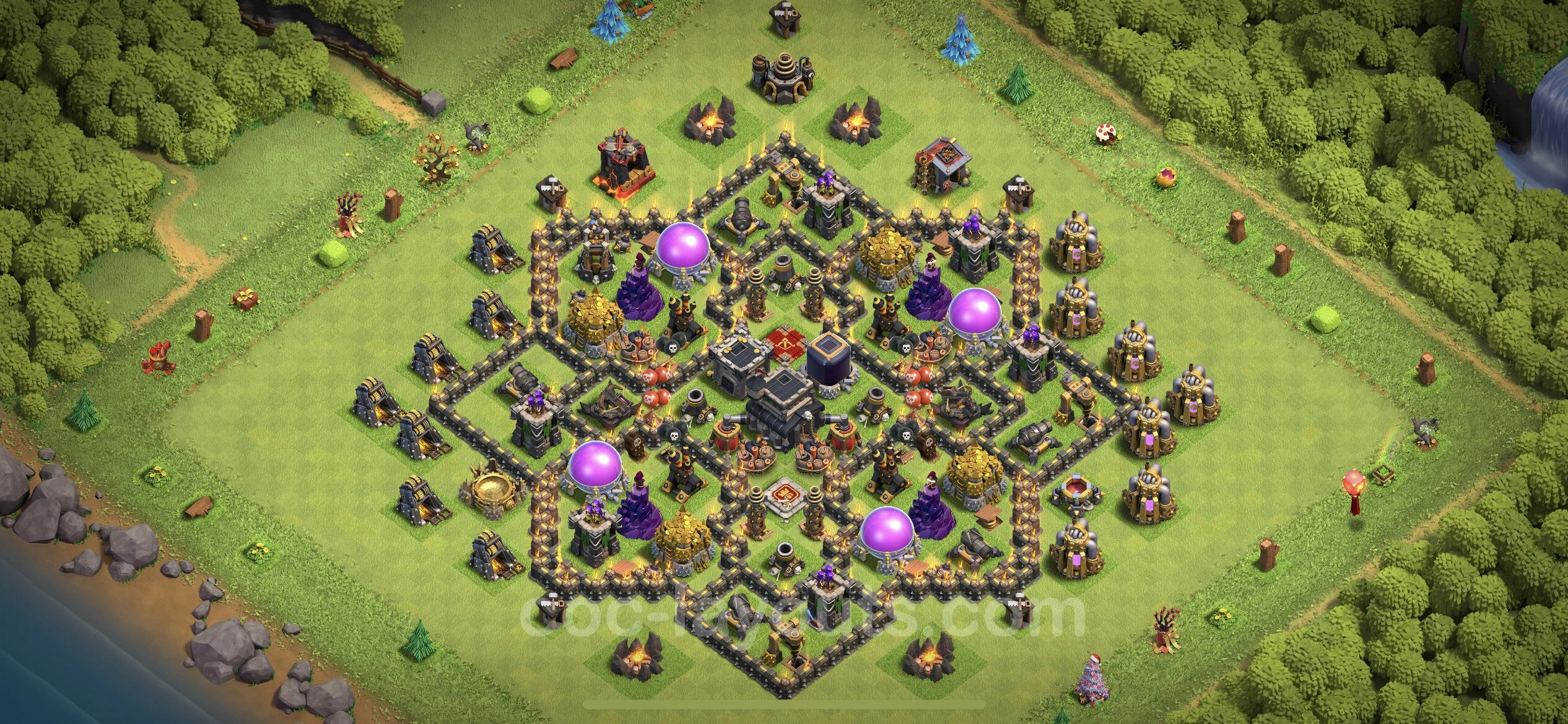 Anti 2 Stars Base TH9 with Link, Hybrid - best plan / layout / design - Clash of Clans - (#184) — Defense TH9