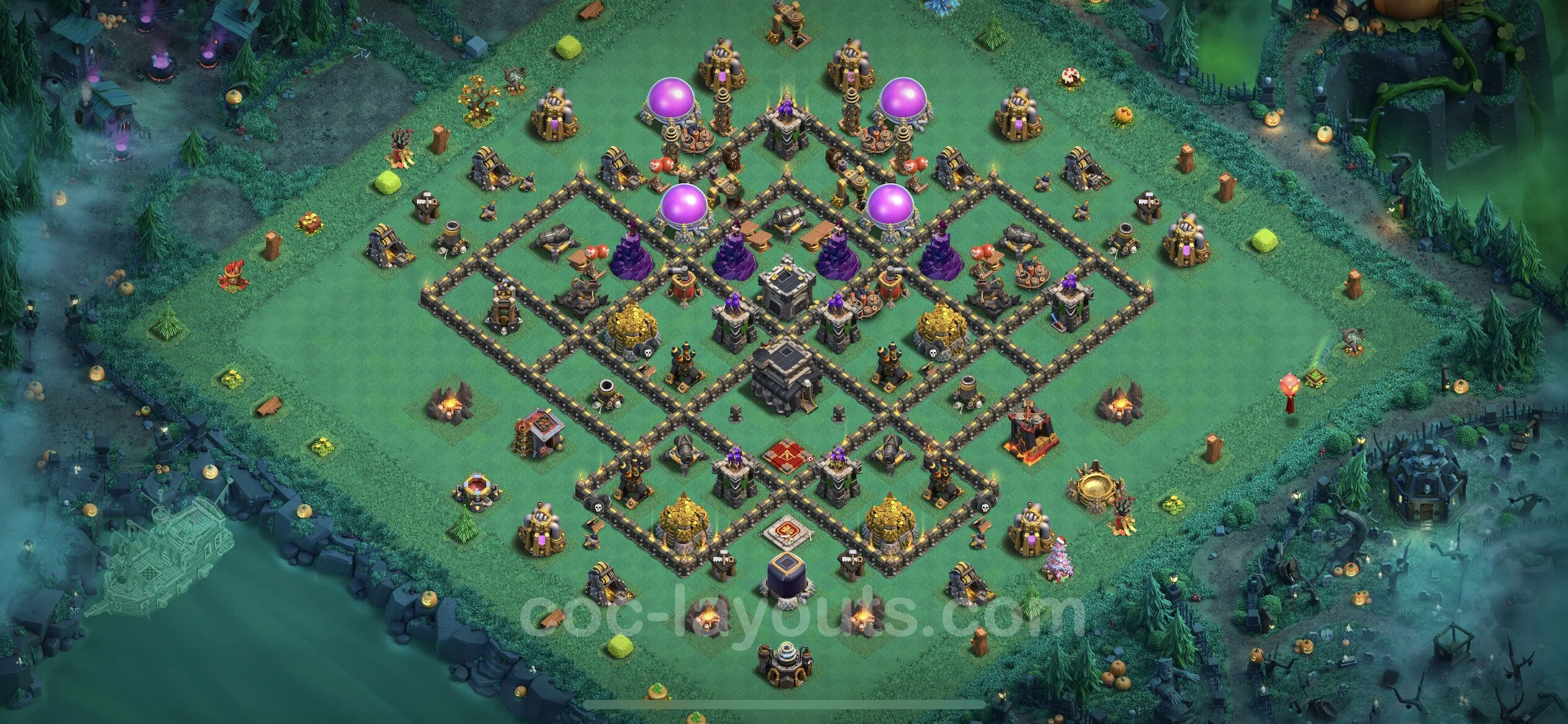 Anti 2 Stars Base TH9 with Link, Anti Everything - best plan / layout / design - Clash of Clans - (#191) — Défense TH9