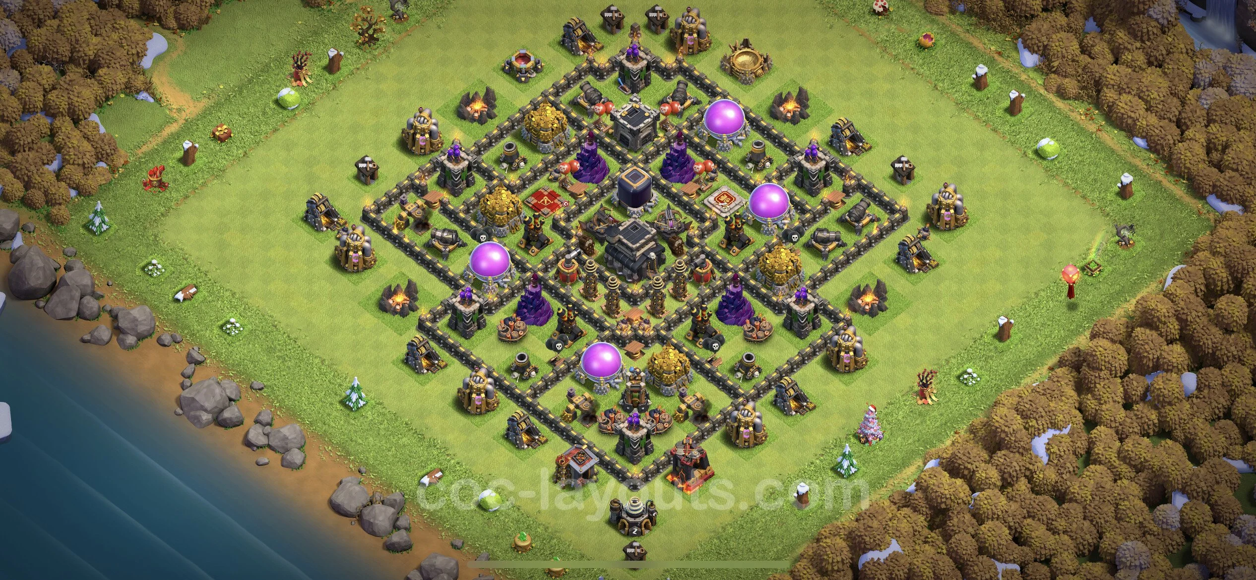 Defense (Trophy) Base TH9 with Link, Anti Everything, Hybrid - plan / layout / design - Clash of Clans - (#202) — Défense TH9