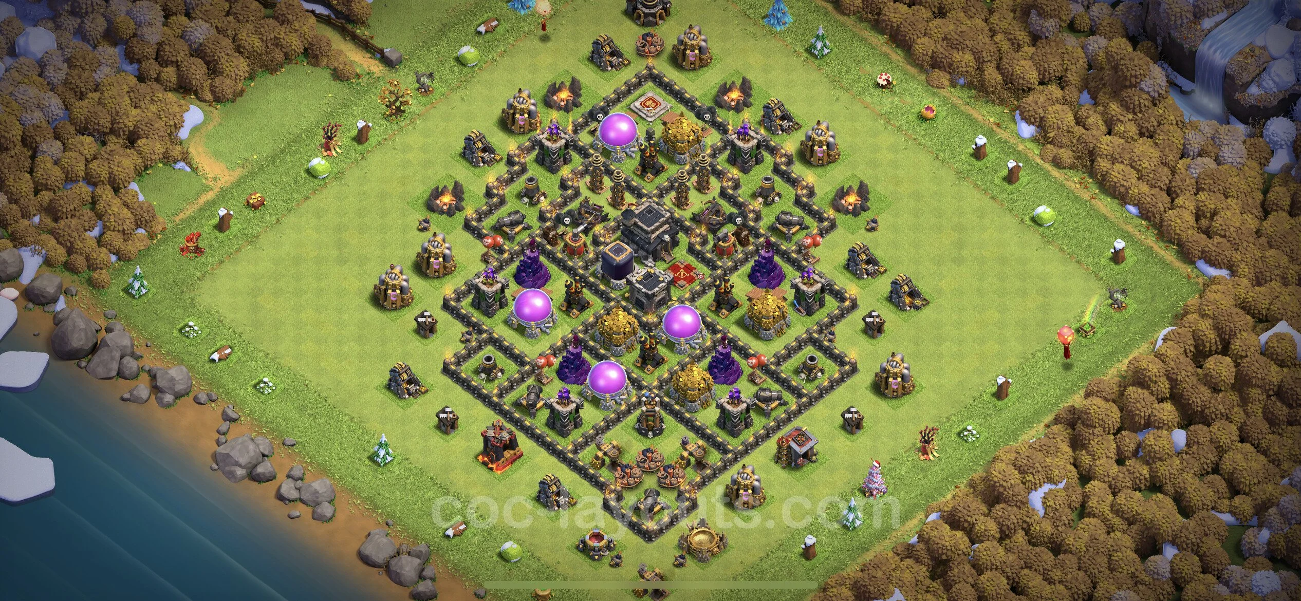 Anti 2 Stars Base TH9 with Link, Hybrid - best plan / layout / design - Clash of Clans - (#205) — Defensa TH9