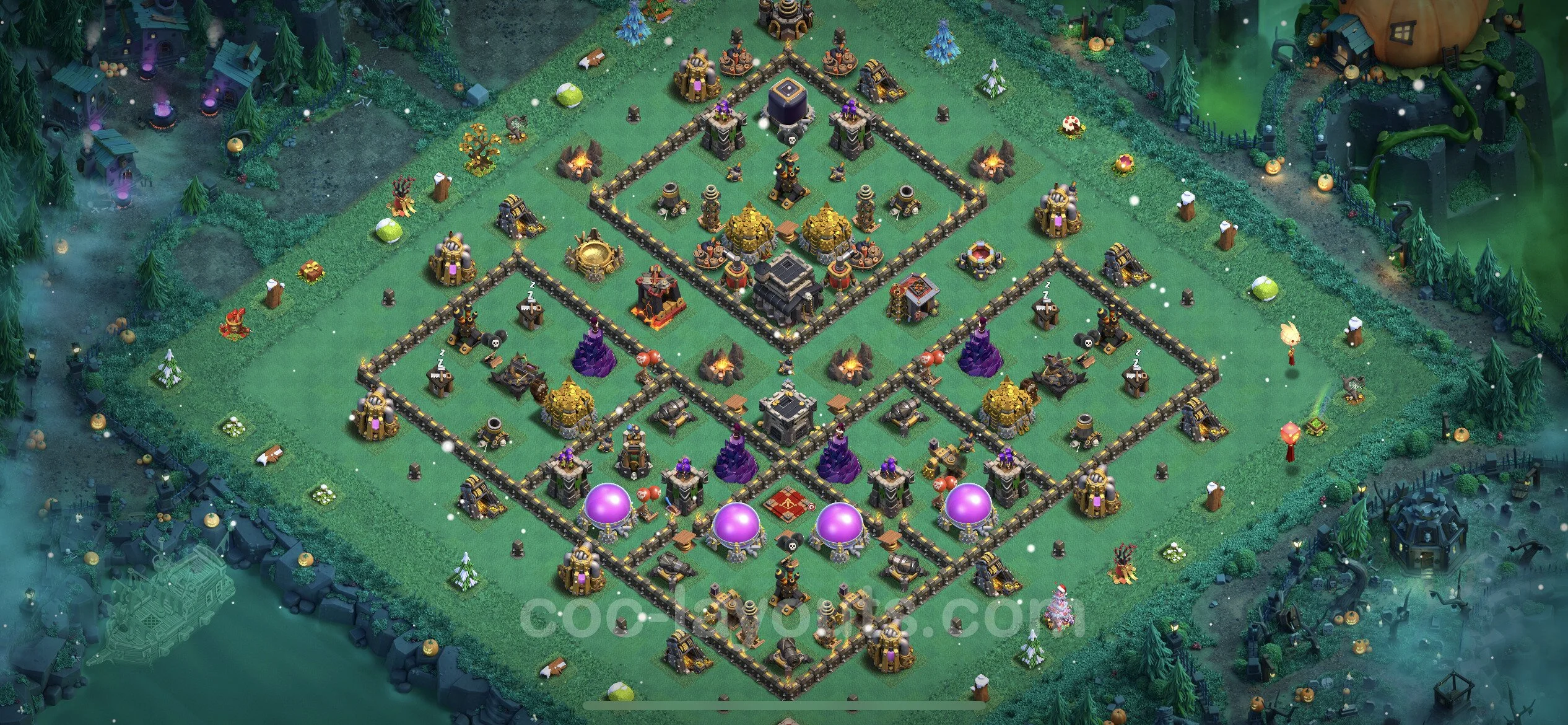 Base TH9 with Link, Hybrid Max Levels - defence plan / layout / design - Clash of Clans - (#220) — Verteidigung TH9