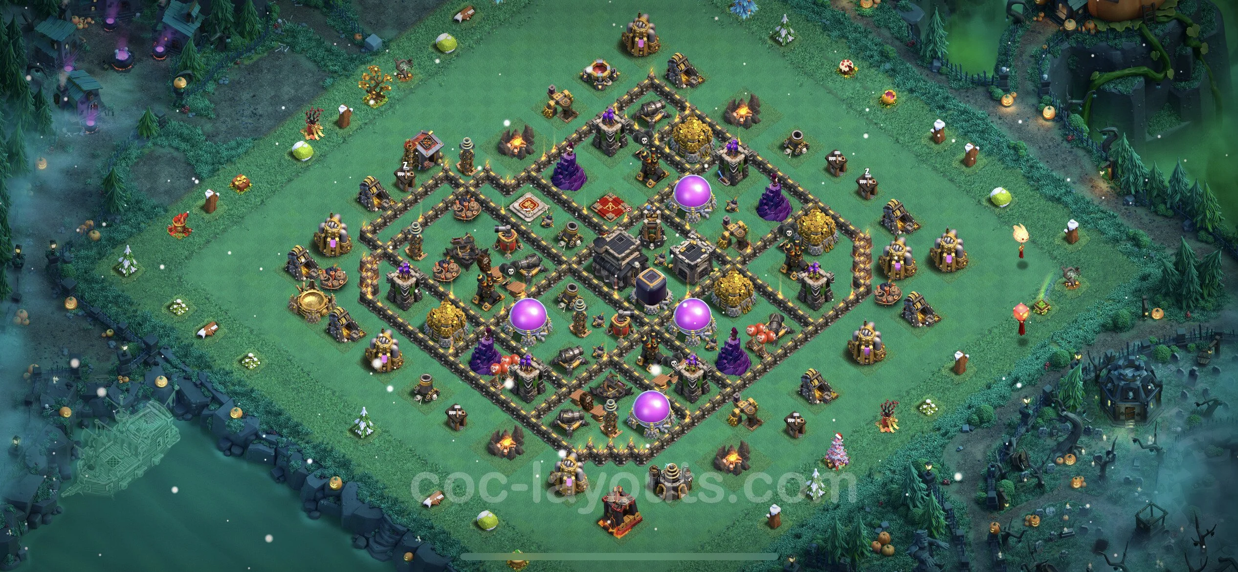 Base TH9 with Link, Hybrid Max Levels - defence plan / layout / design - Clash of Clans - (#223) — Verdediging TH9