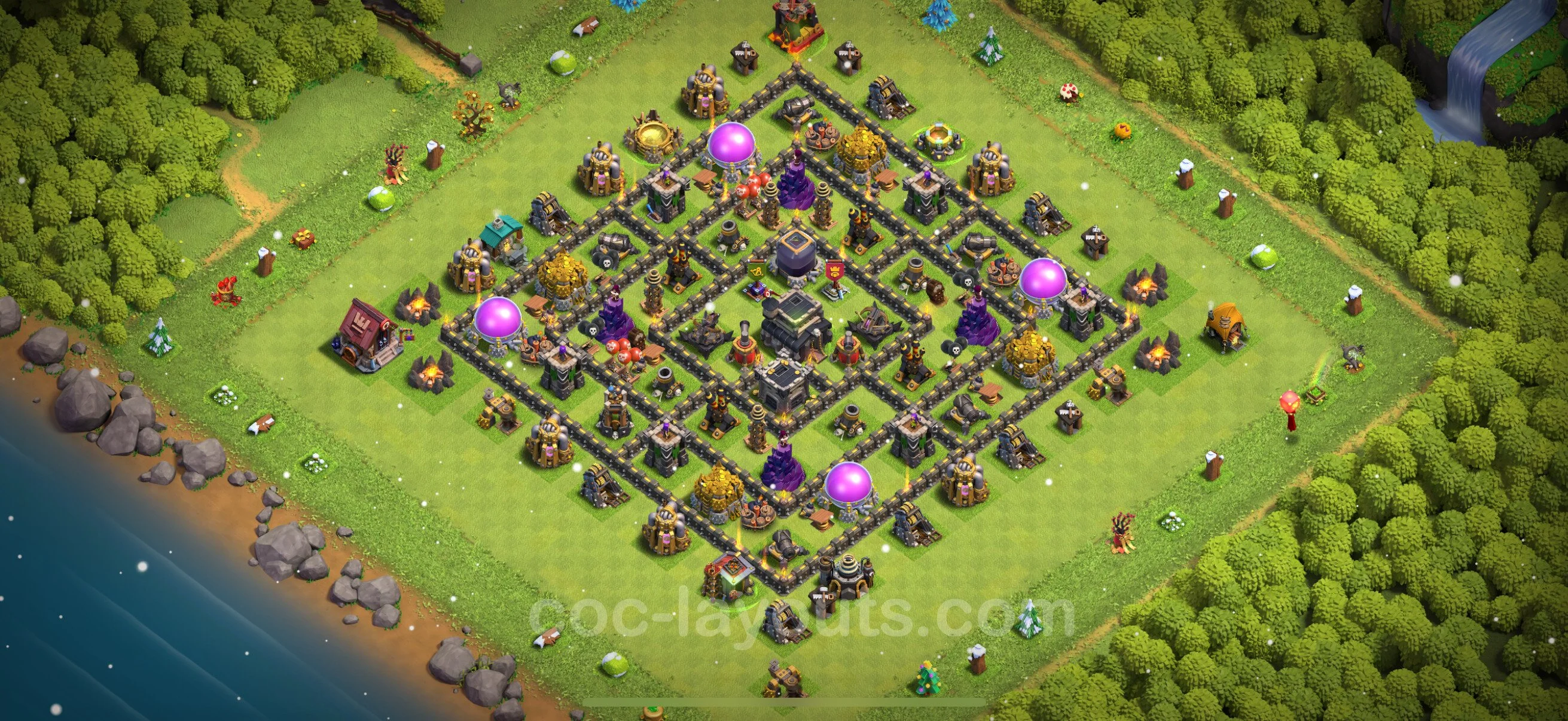 Anti 2 Stars Base TH9 with Link, Hybrid - best plan / layout / design - Clash of Clans - (#227) — Verdediging TH9